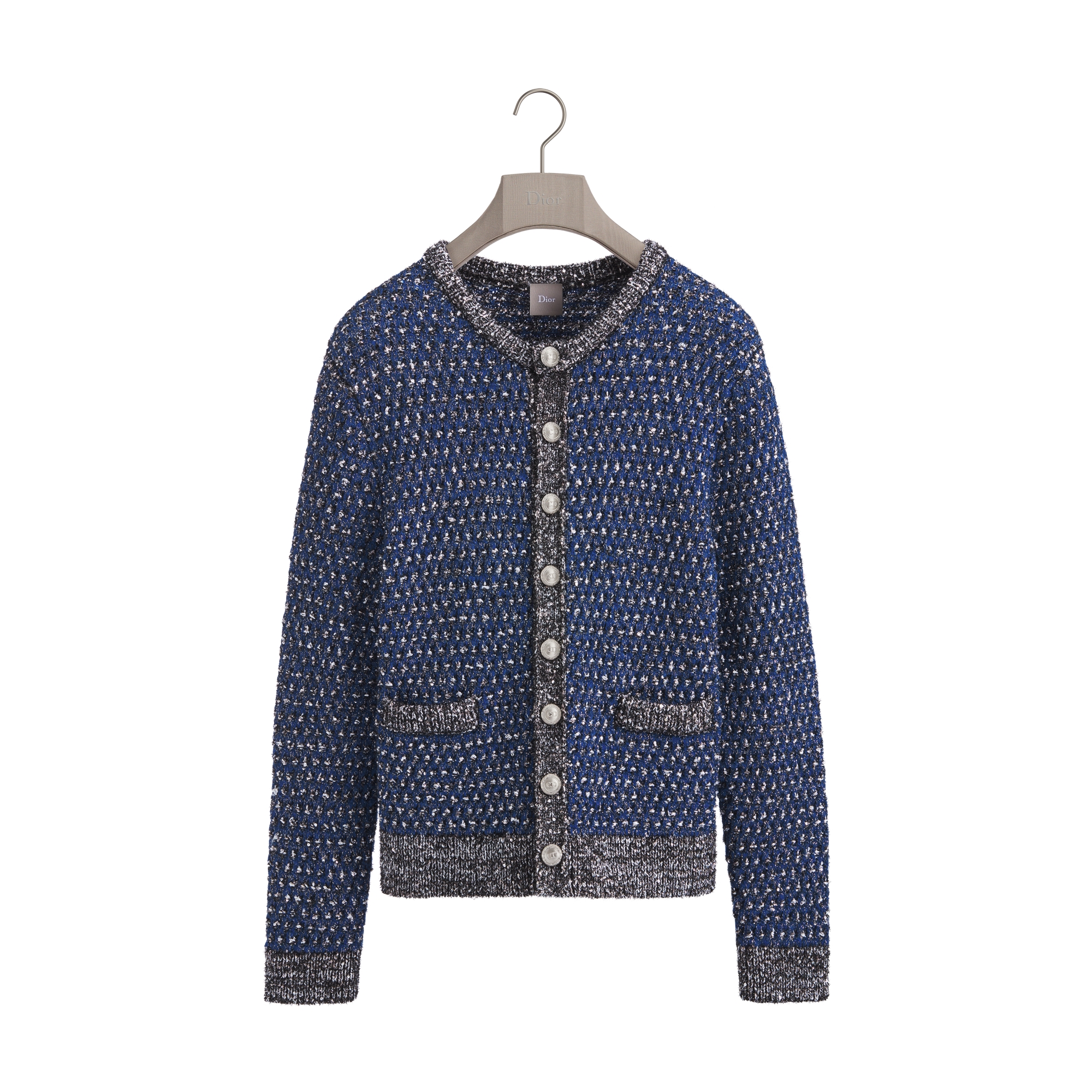 Cardigan, Regular Fit Blue Virgin Wool-Blend Tweed | DIOR