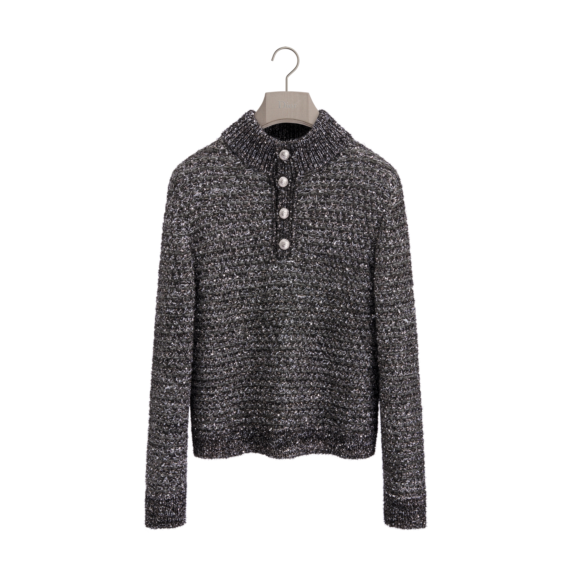 Trucker Sweater, Regular Fit Gray Virgin Wool-Blend Tweed E01