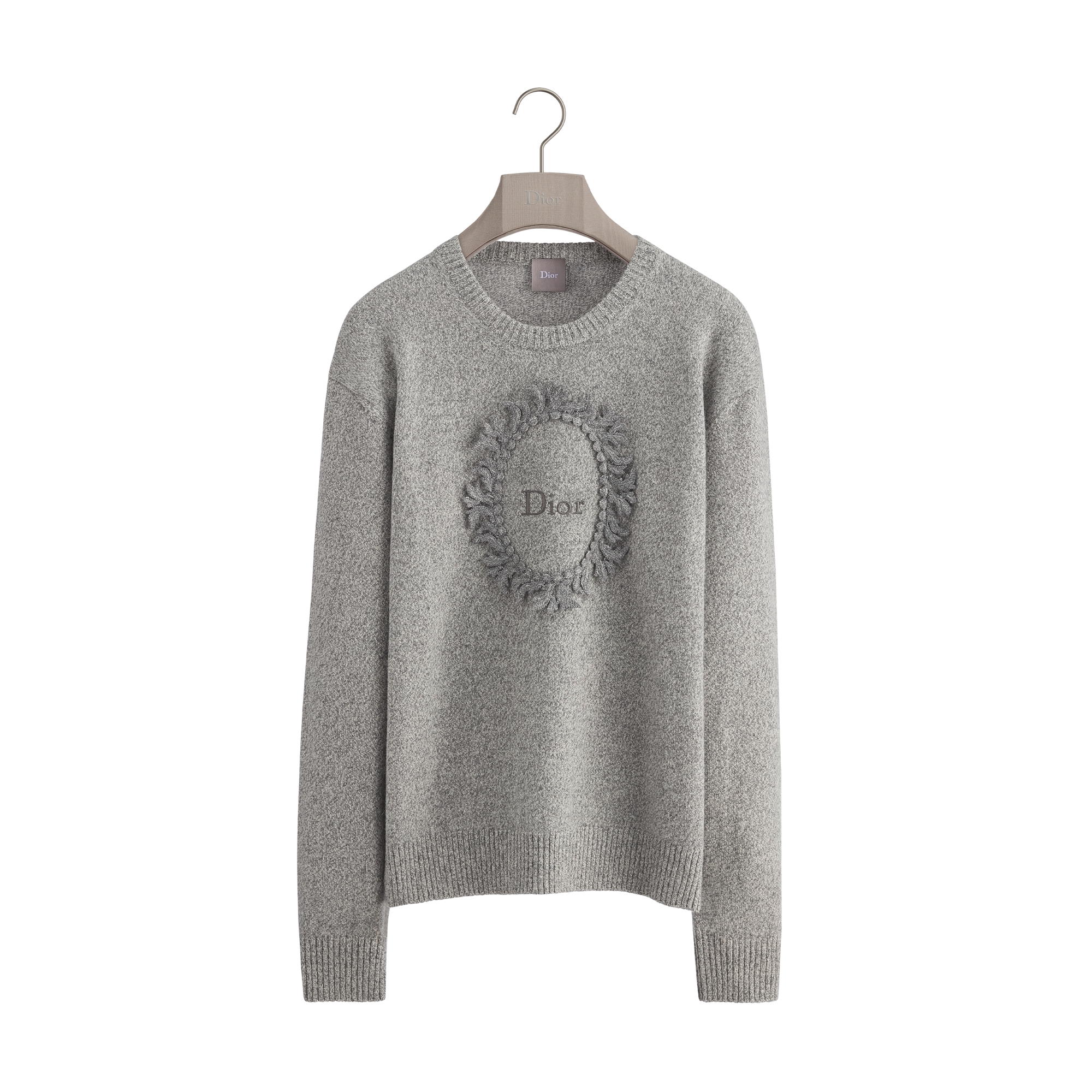 Dior Médaillon Sweater, Regular Fit Gray Wool-Alpaca Knit E01
