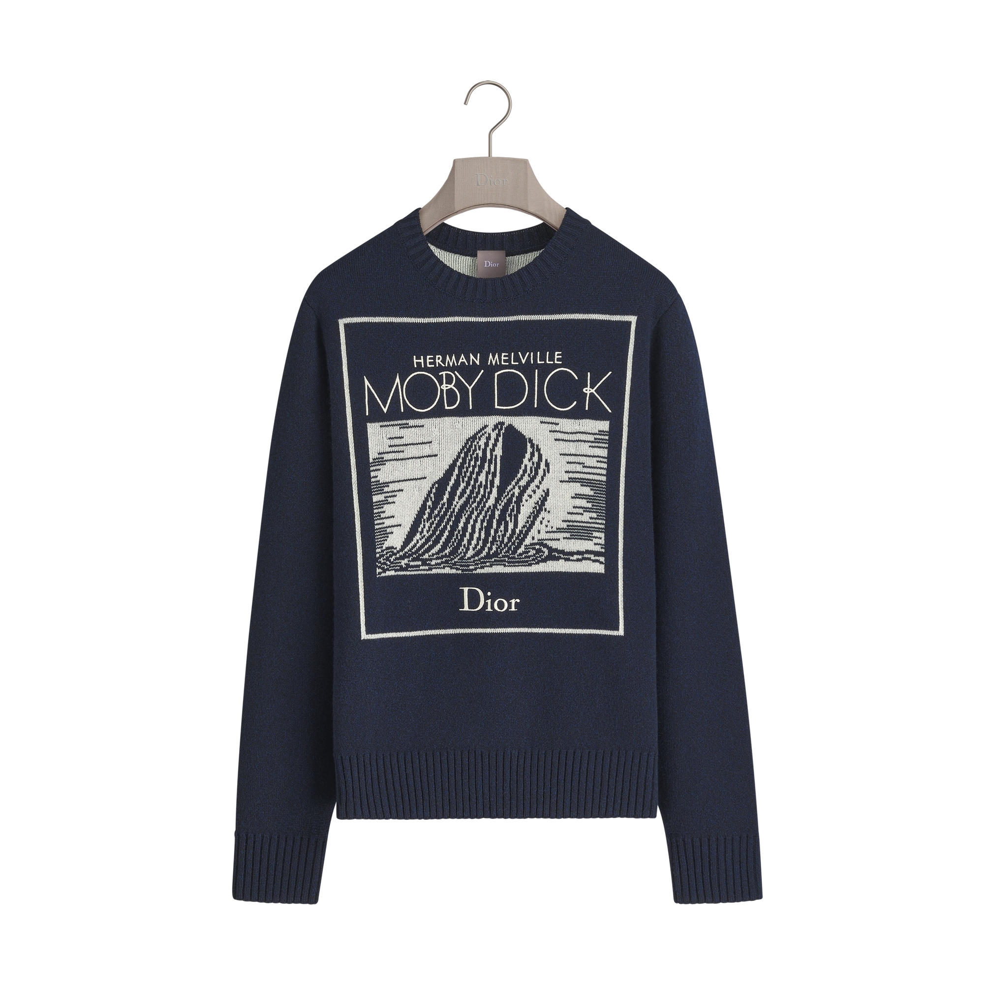 Sweater with Book Cover Embroidery and Intarsia, Regular Fit Navy Blue Wool-Cotton-Alpaca-Blend Intarsia E01