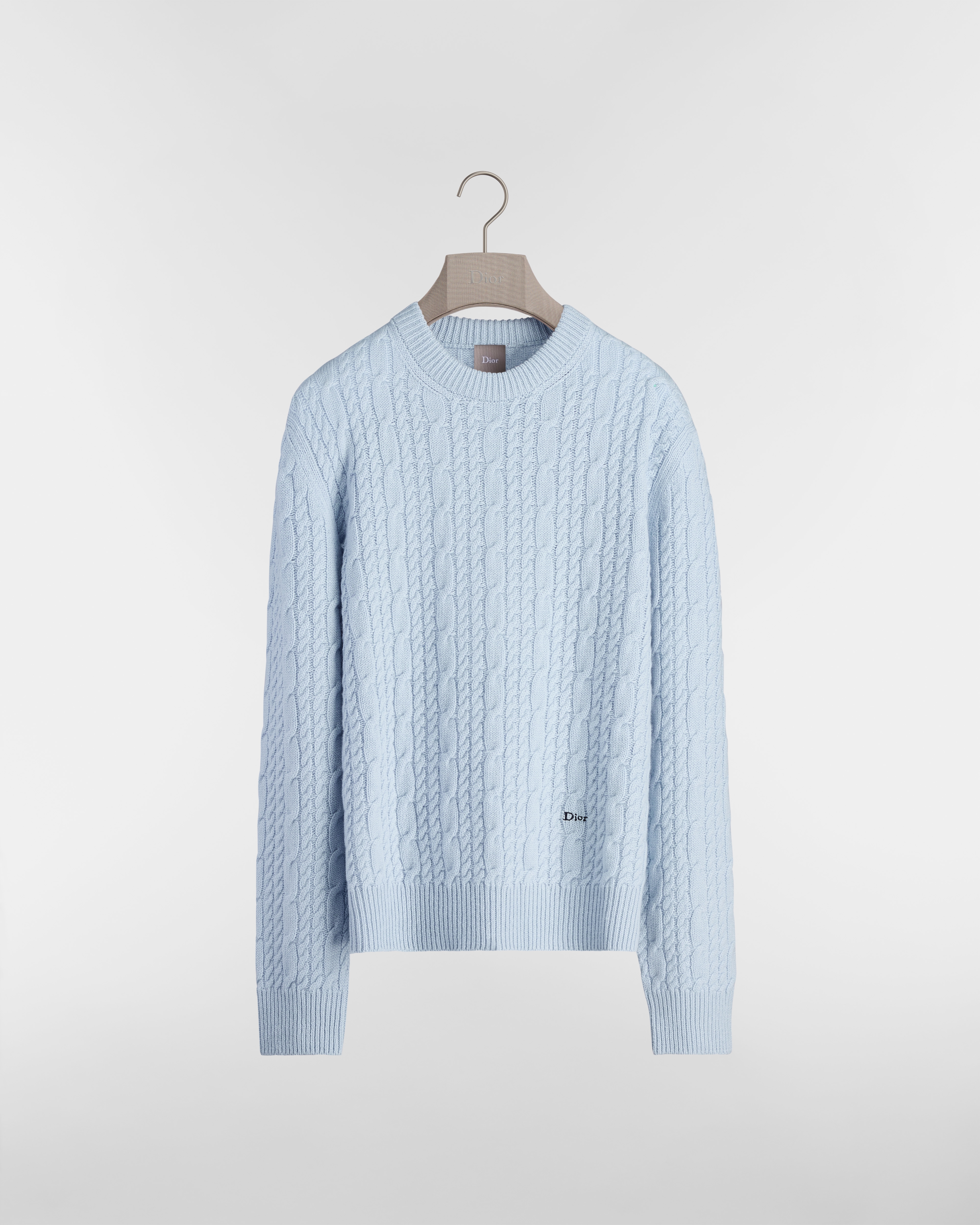 Dior Icons Cable-Knit Sweater, Regular Fit Light Blue Cashmere Knit E01