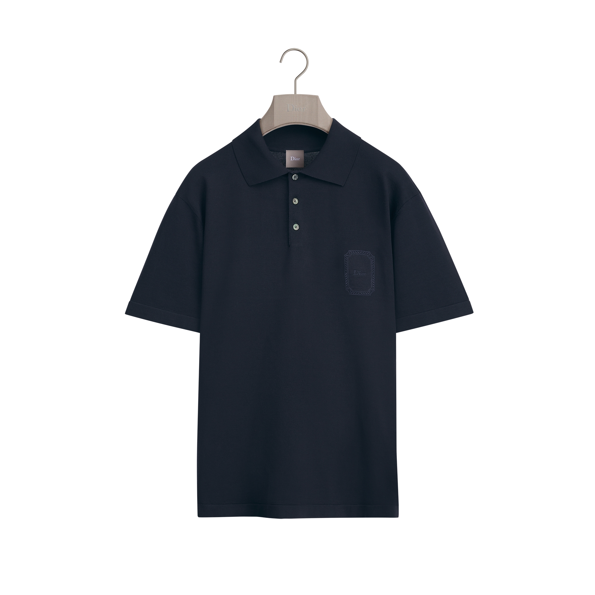 Dior Médaillon Polo Shirt, Regular Fit Blue Cotton and Silk Knit E01