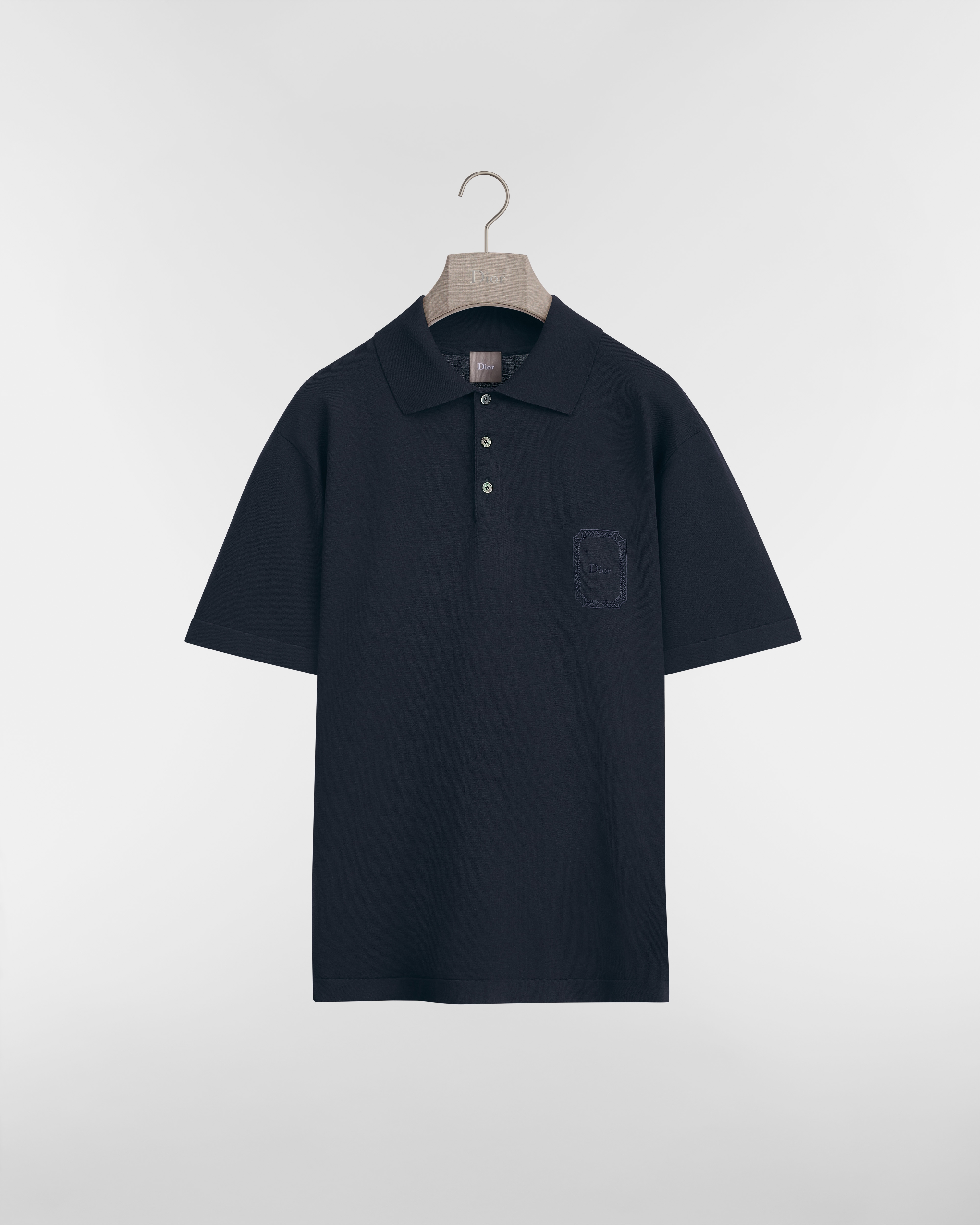 標準剪裁 Dior Médaillon Polo 恤 藍色棉和絲綢針織 E01