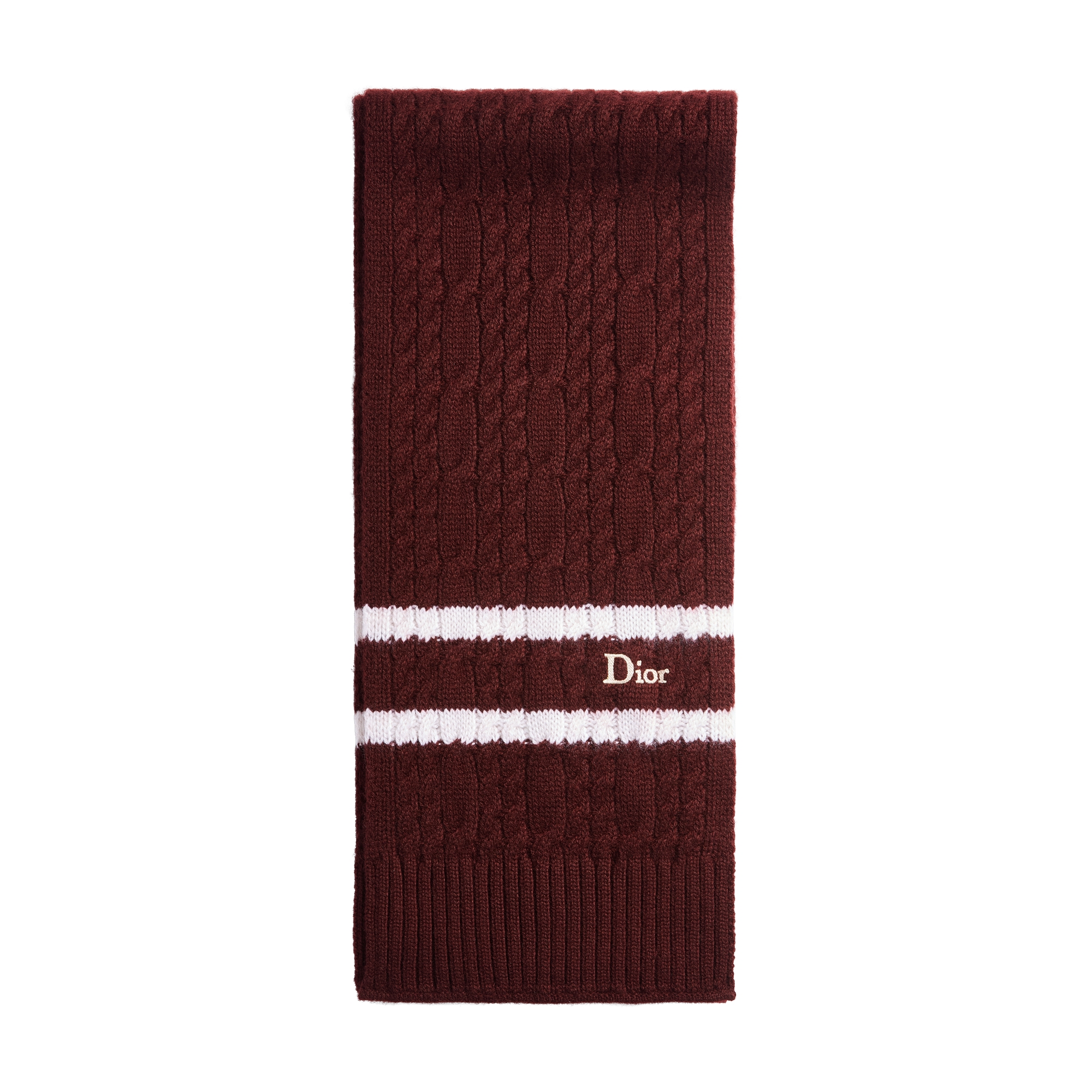  Burgundy and White Cable-Knit Cashmere