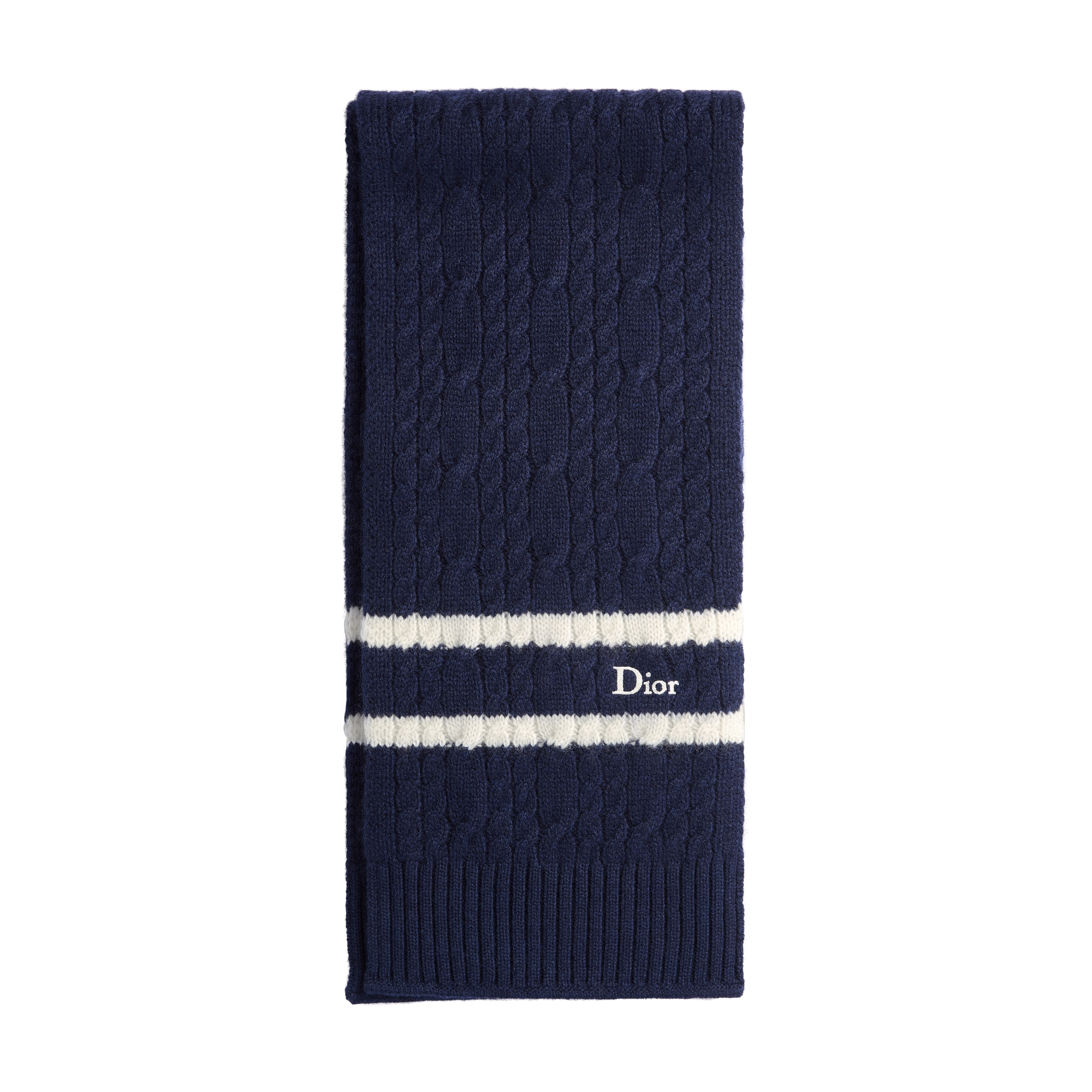 Navy Blue and White Cable-Knit Cashmere