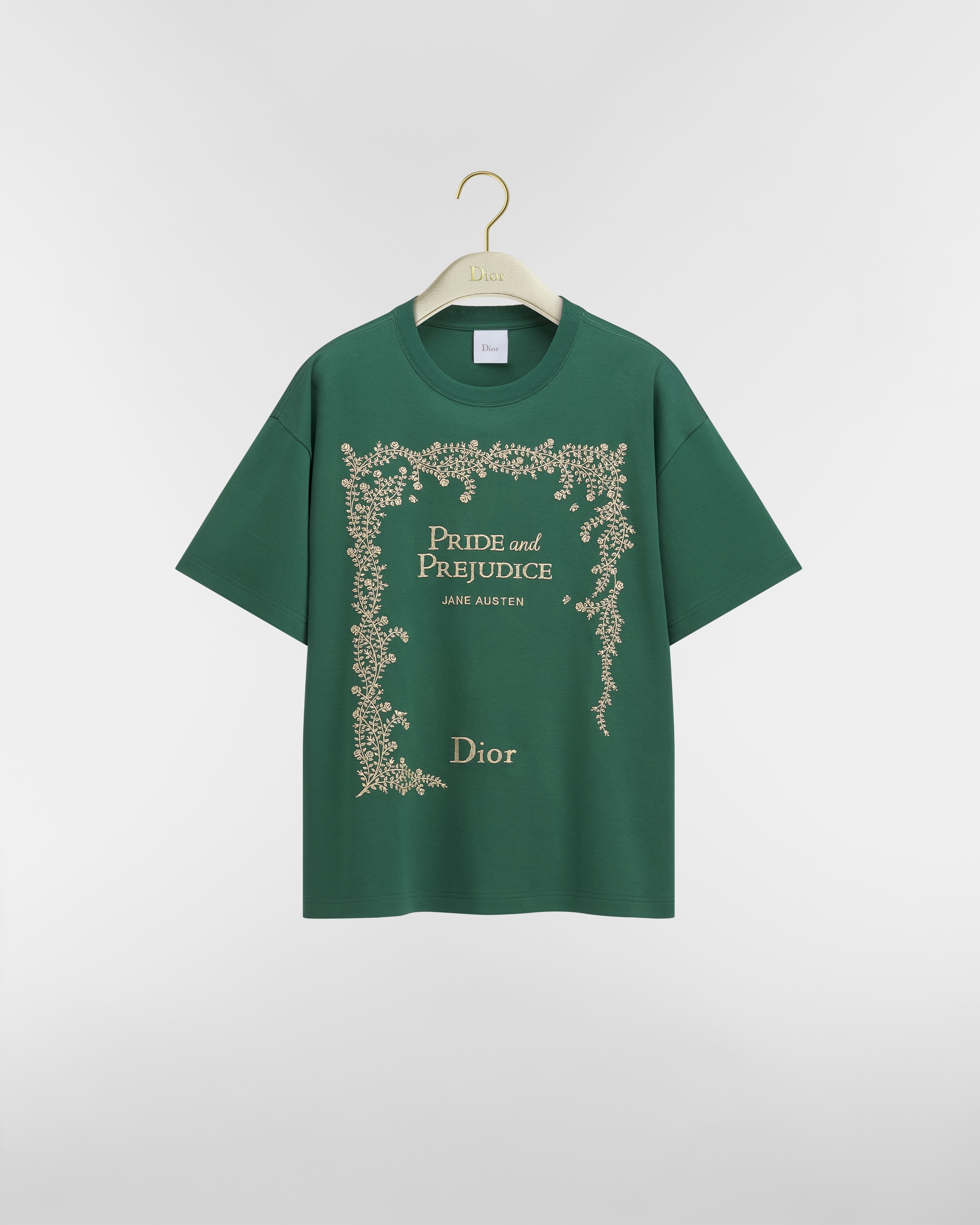 Oversized T-shirt met Book Cover-motief Groen katoenjersey en goudkleurig metallic draad E01