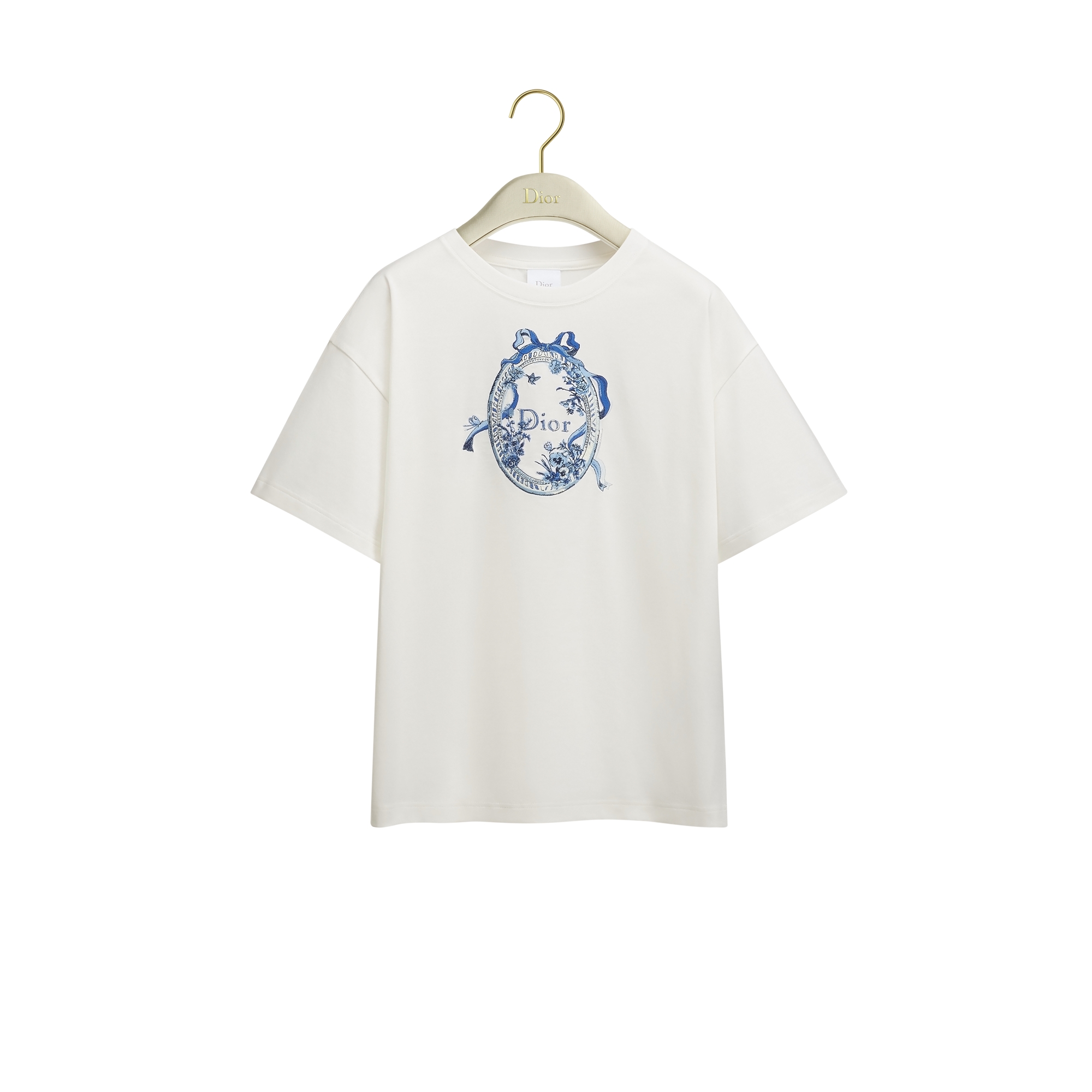  白色純棉平紋布綴以藍色 Toile de Jouy Floral Garden 主題圖案