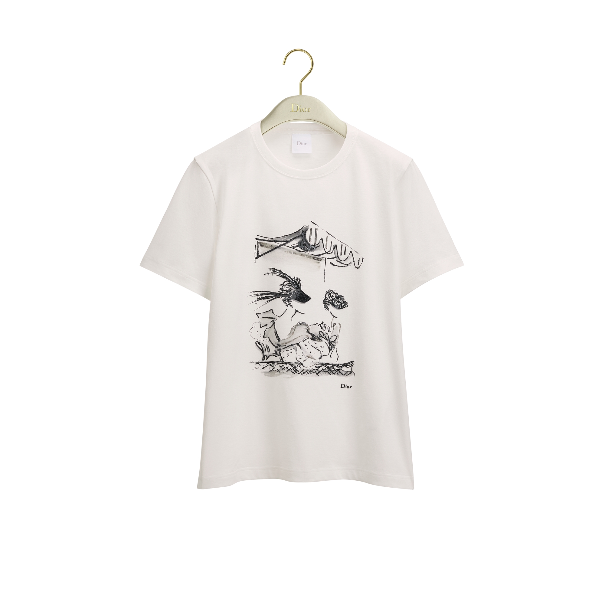 Dioriviera Embroidered T-Shirt White Cotton Jersey with Black Dior