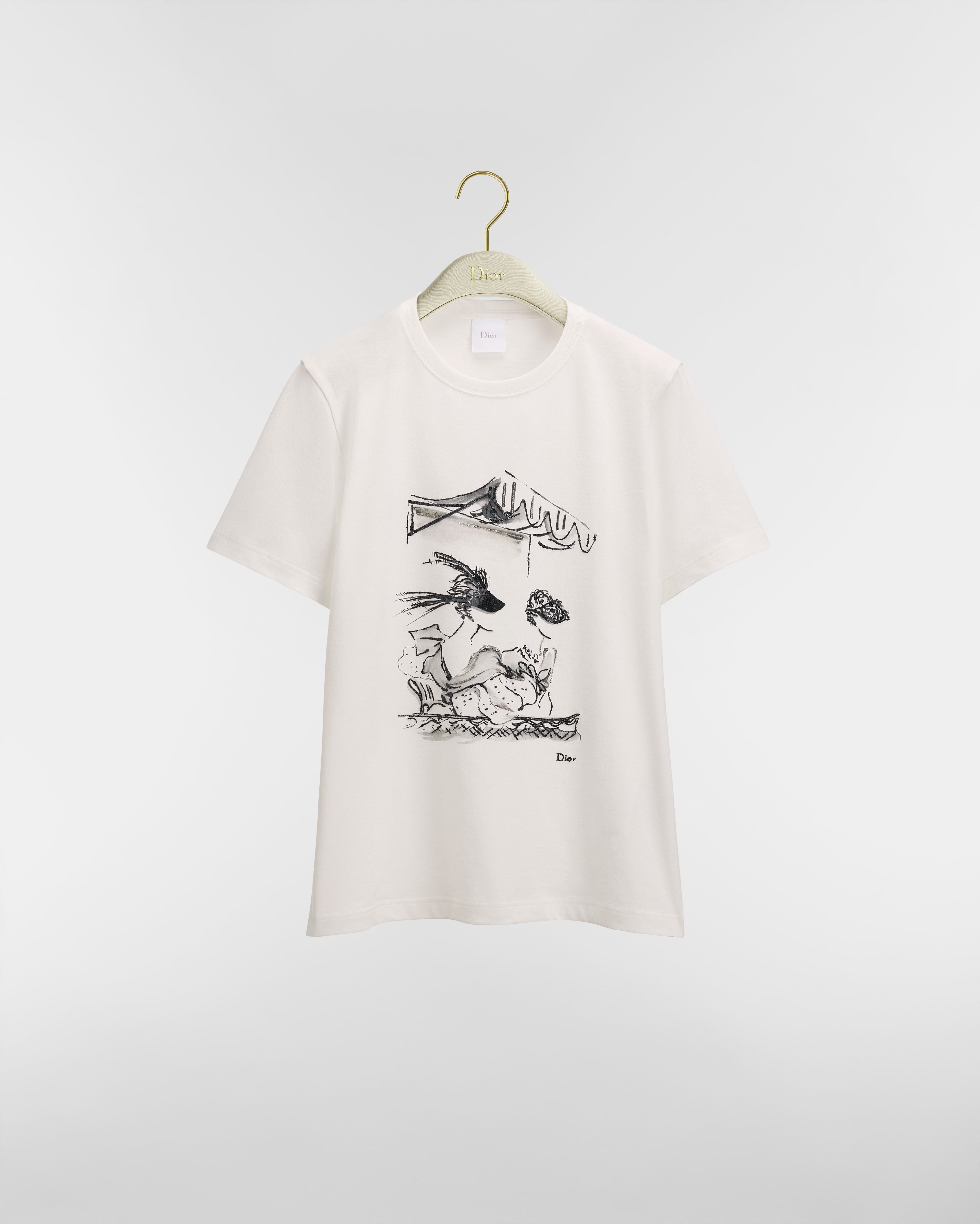 Camiseta bordada Dioriviera Punto de algodón blanco con motivo Dior Masquerade negro E01