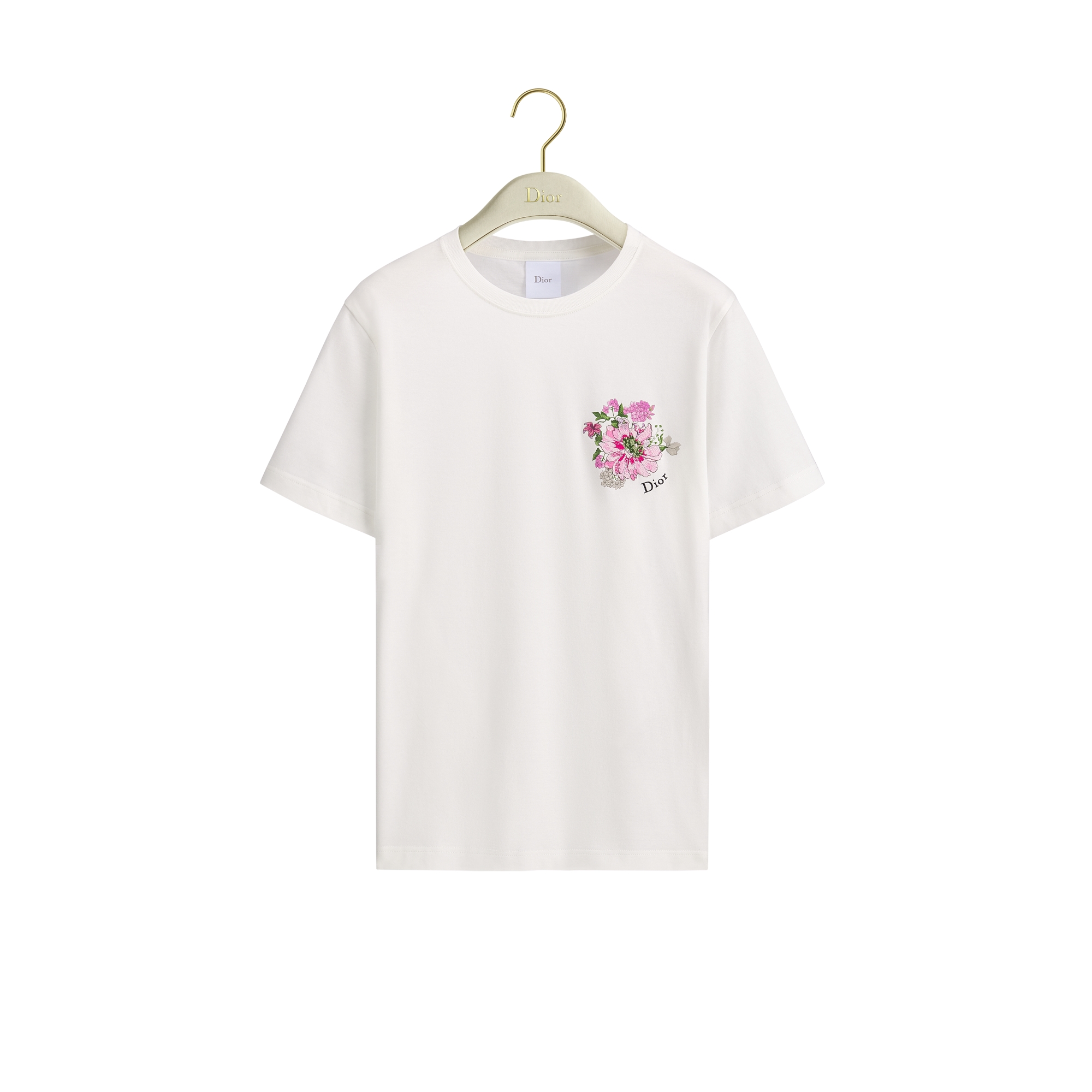 Embroidered Fitted T-Shirt White Cotton Jersey with Multicolor