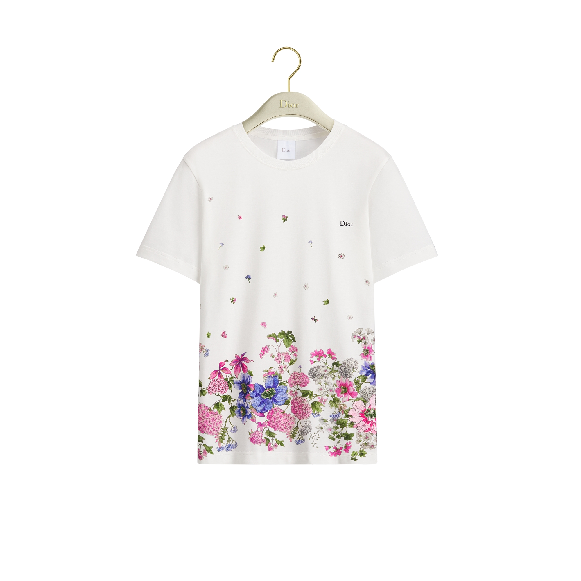 Embroidered Fitted T-Shirt White Cotton Jersey with Multicolor