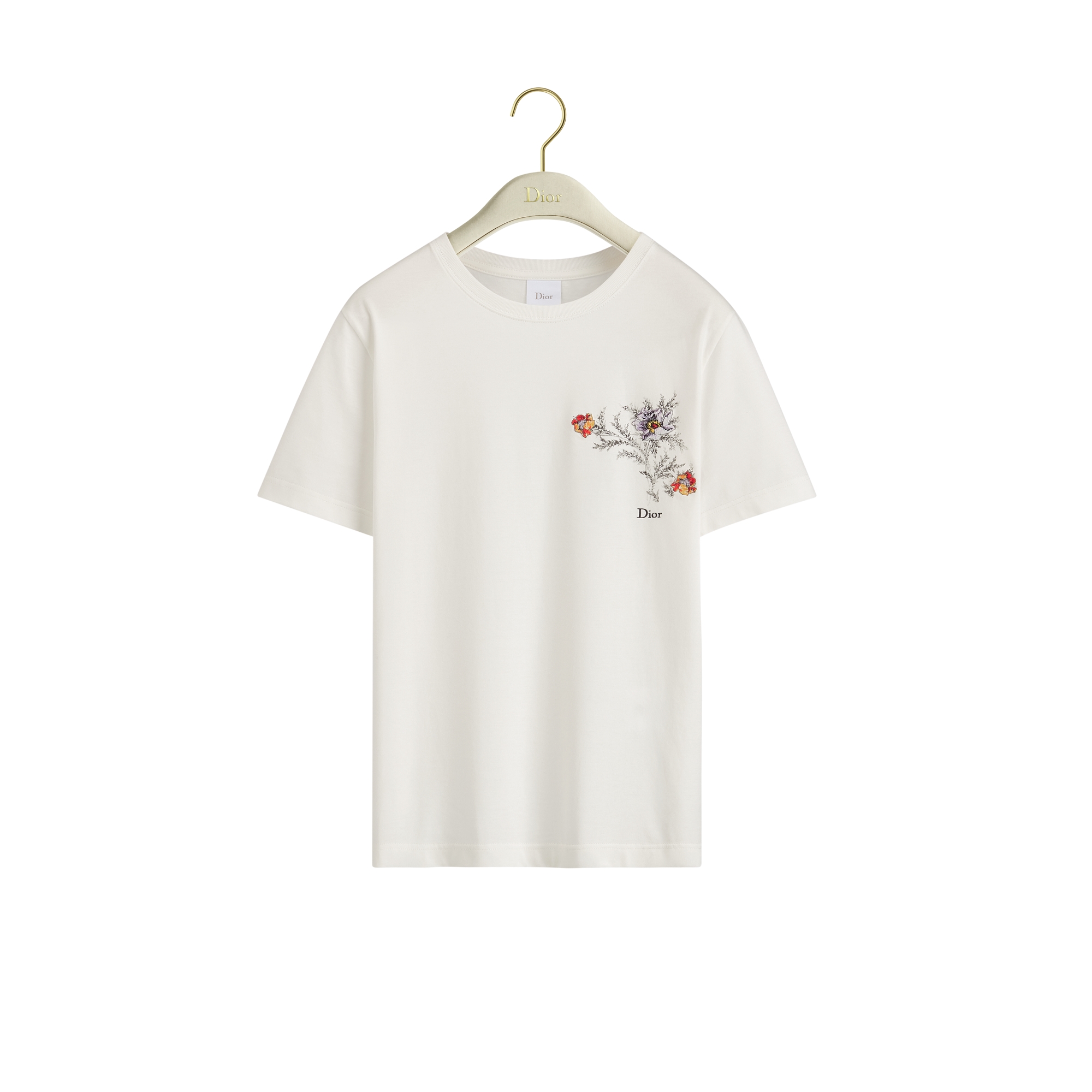 Embroidered T-Shirt White Cotton Jersey with Multicolor Dior Bloom