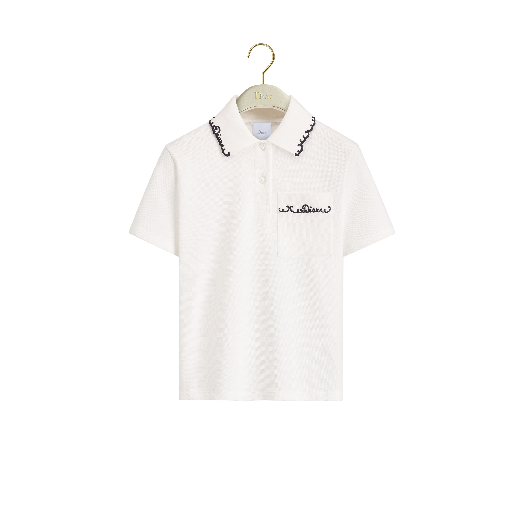 Embroidered Polo Shirt White and Black Cotton-Blend Piqué | DIOR