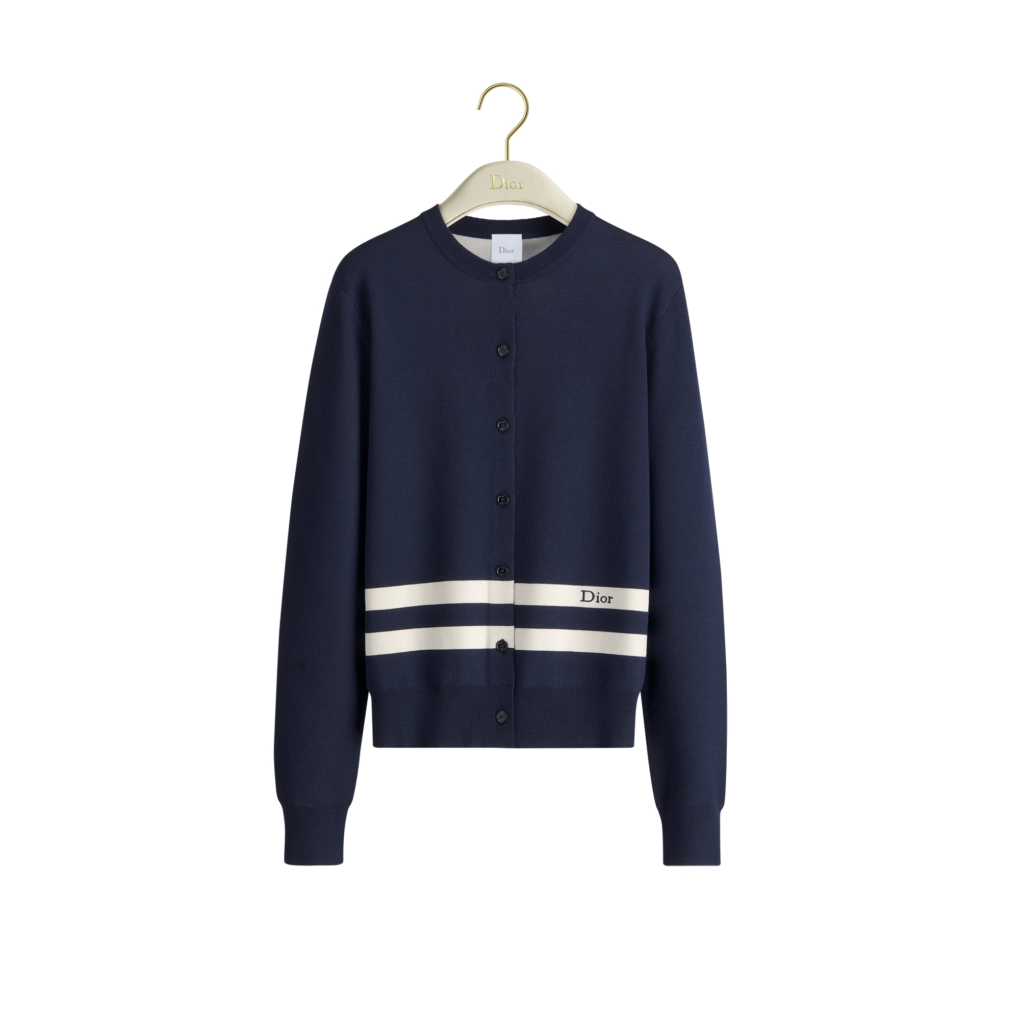Cardigan Navy Blue and White D-Stripes Wool-Blend Jacquard | DIOR