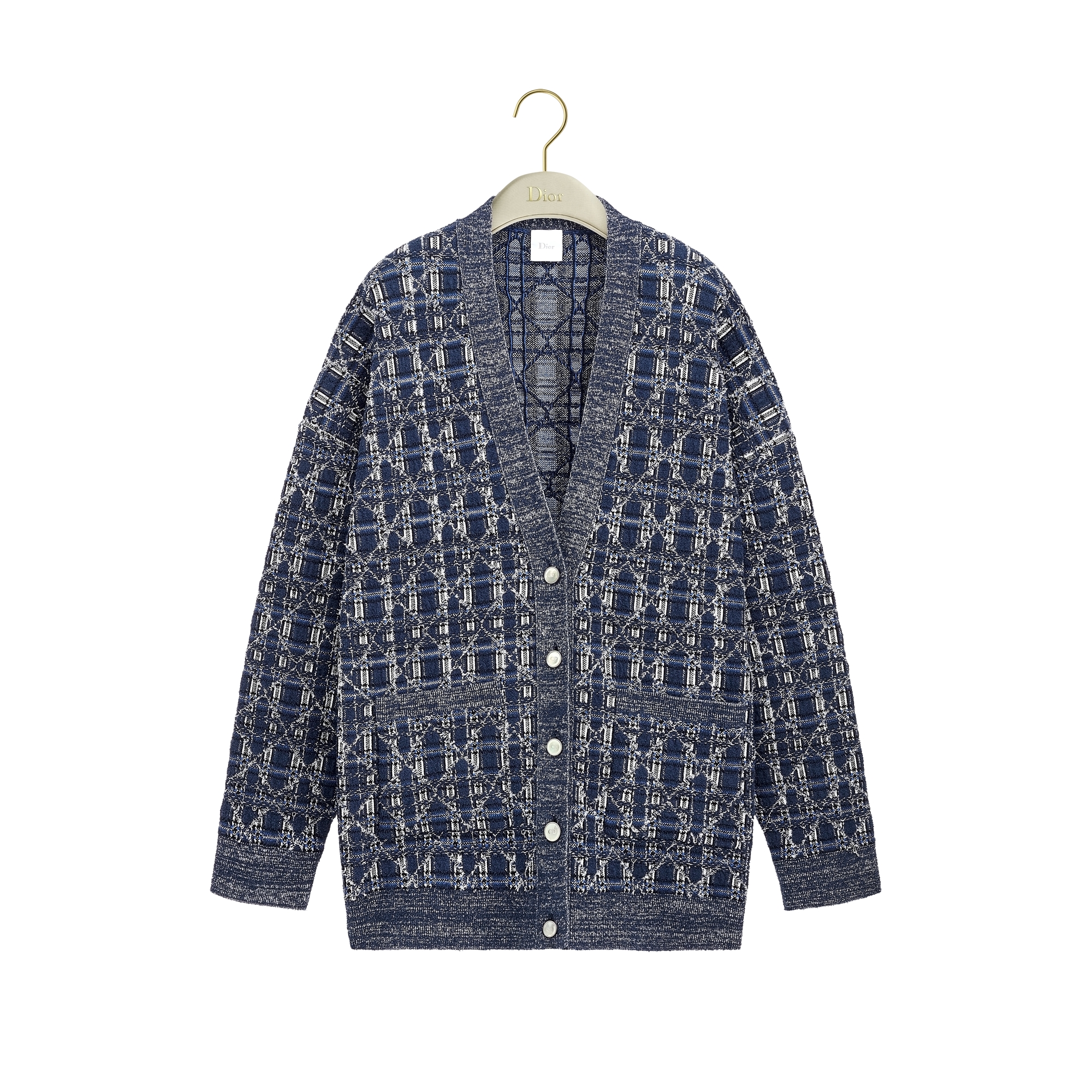 Oversized Cannage Cardigan Heathered Navy Blue Cotton-Blend Knit