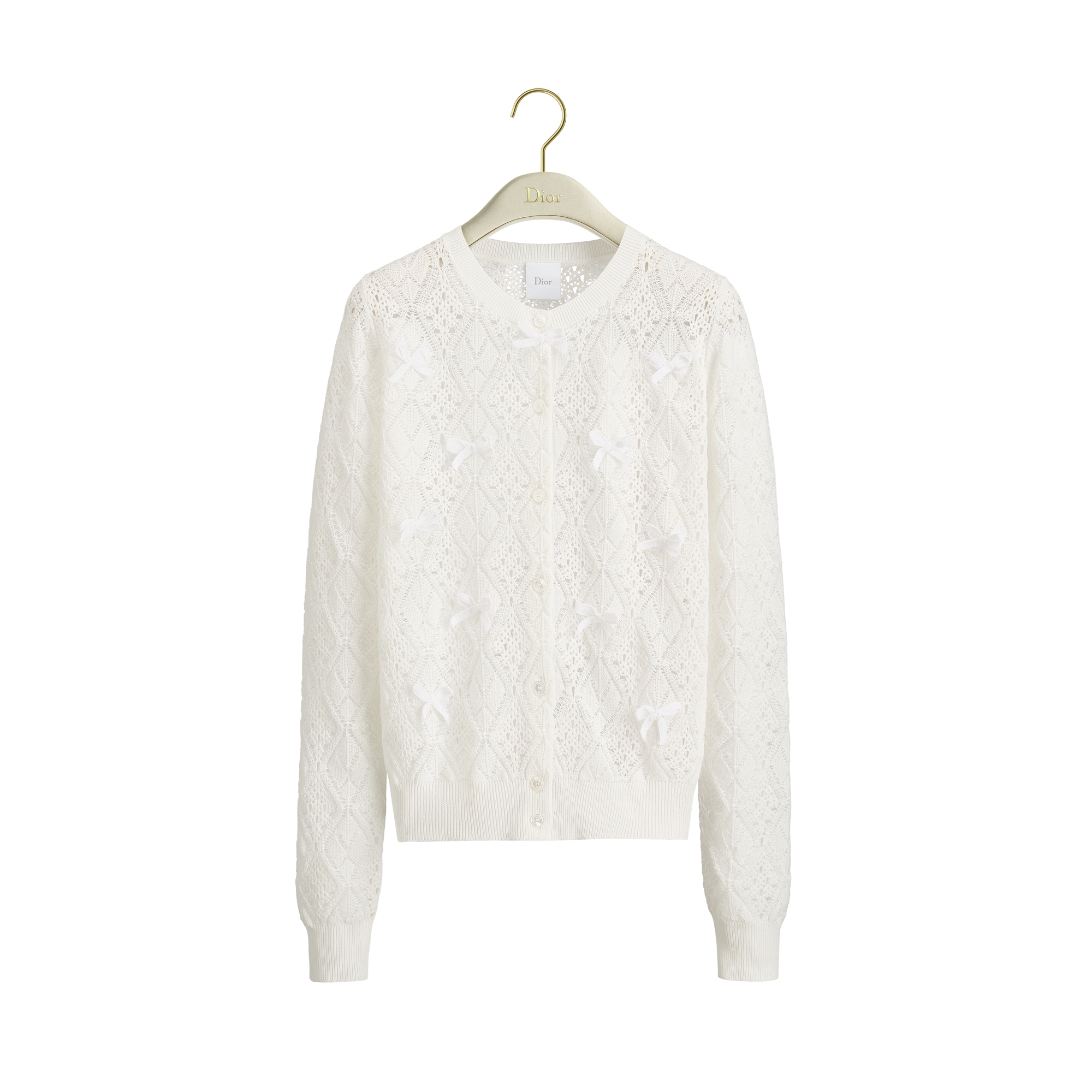 Dioriviera Embroidered Cardigan Ecru Openwork Cotton Knit | DIOR