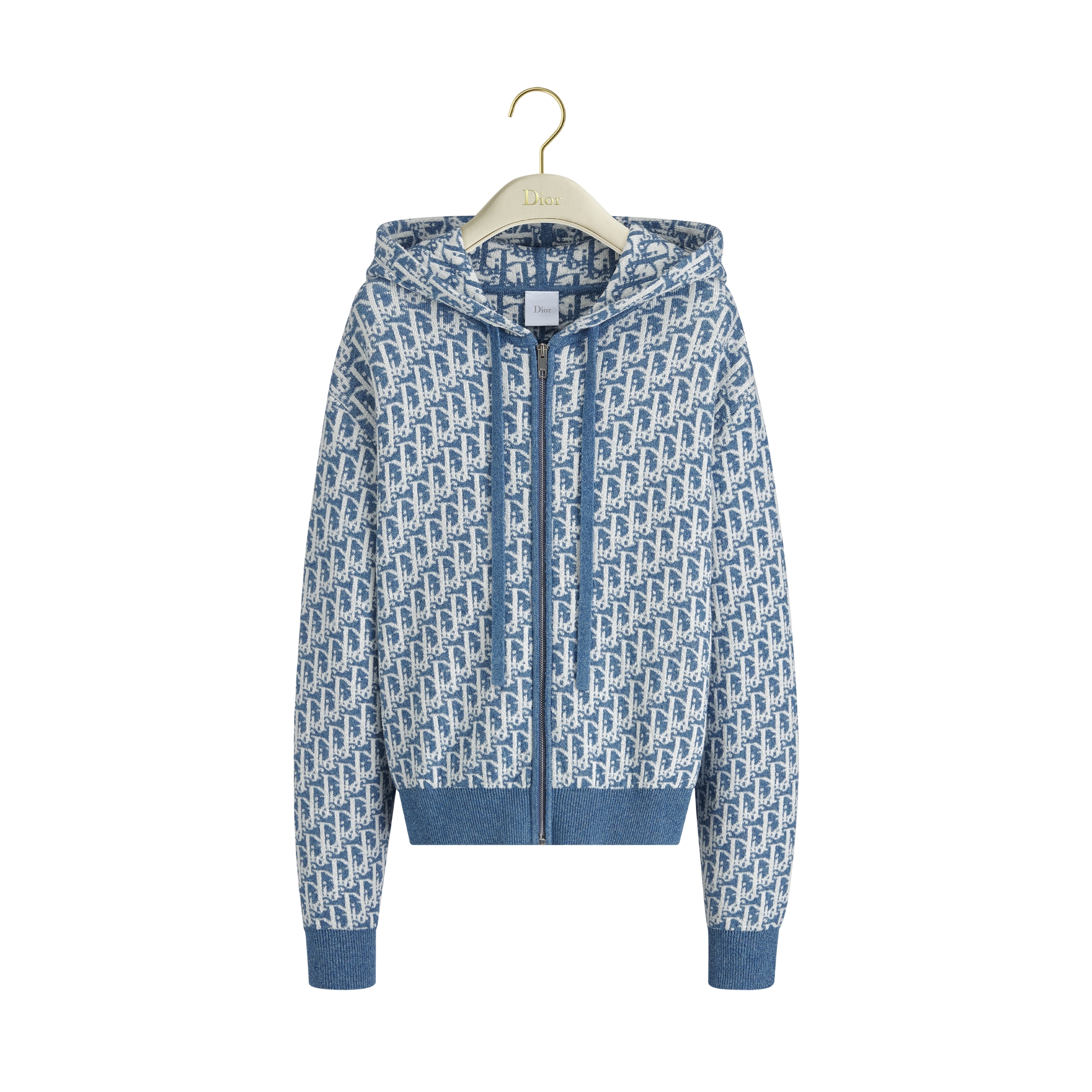 Dioriviera Zipped Cardigan with Hood Blue Spongy Dior Oblique