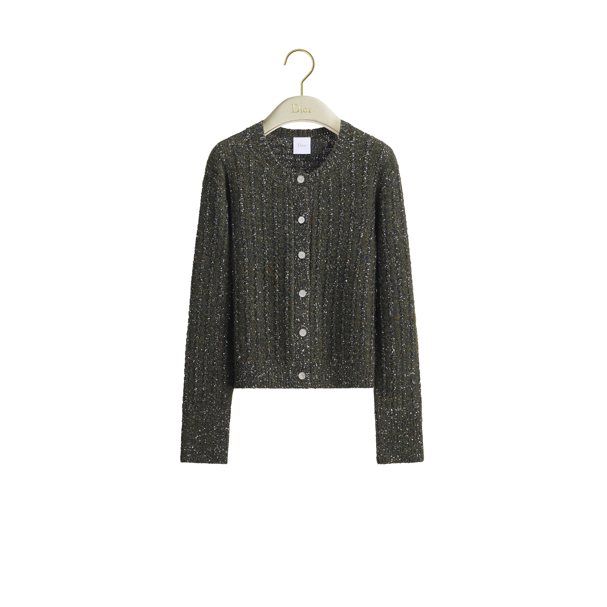 Cardigan Green Virgin Wool-Cashmere-Blend Tweed Embroidered with