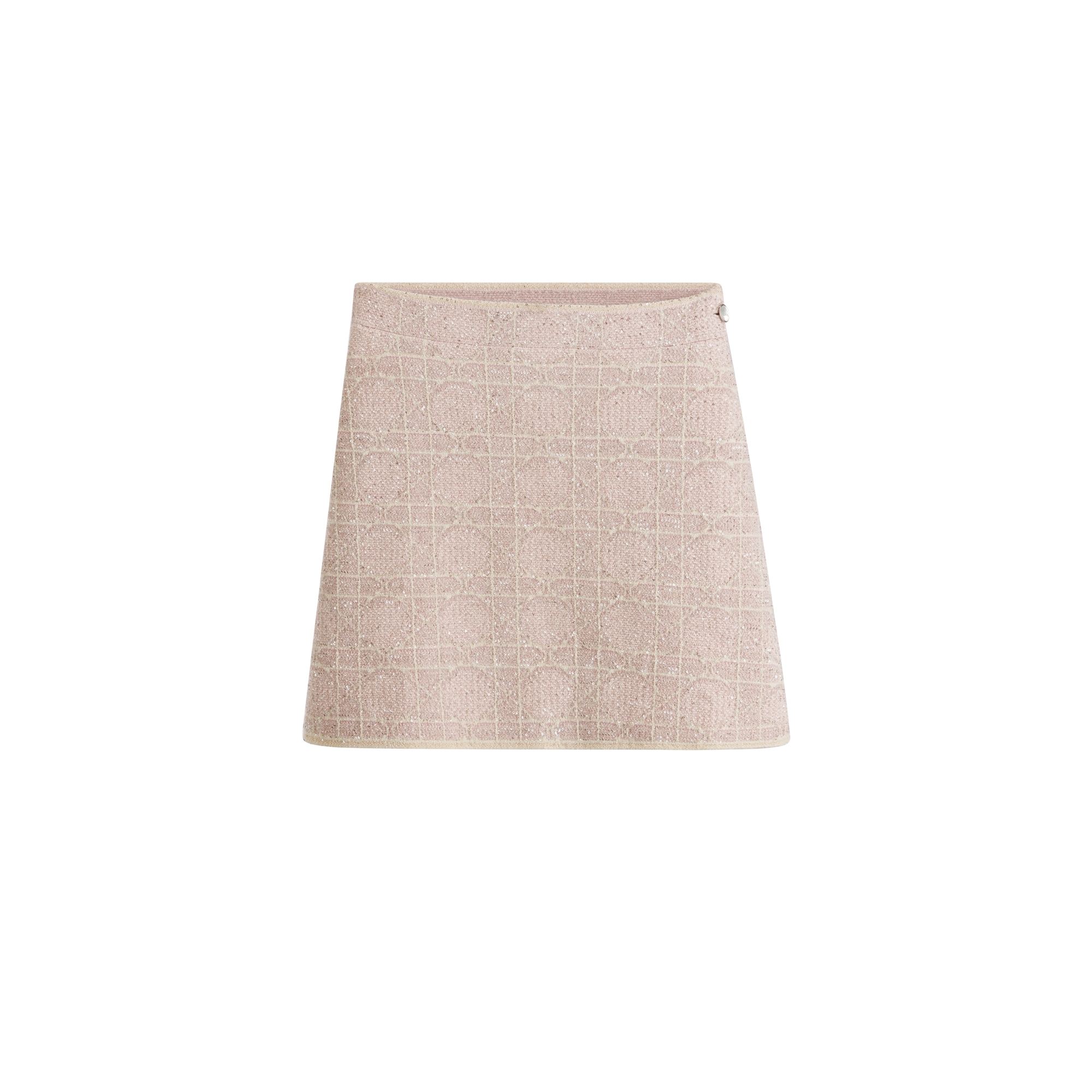 Macrocannage Straight Miniskirt Pink Cotton-Silk-Blend Tweed Embroidered with Sequins E01