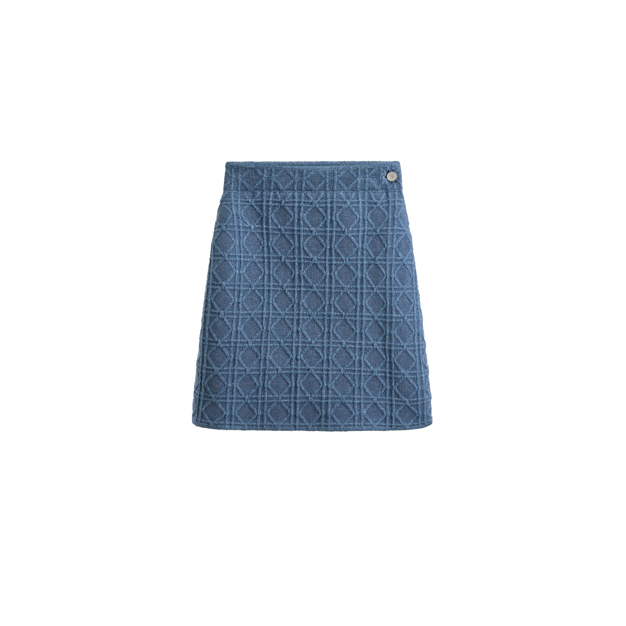Macrocannage Straight Miniskirt Blue Cotton-Blend Bouclé Knit E01