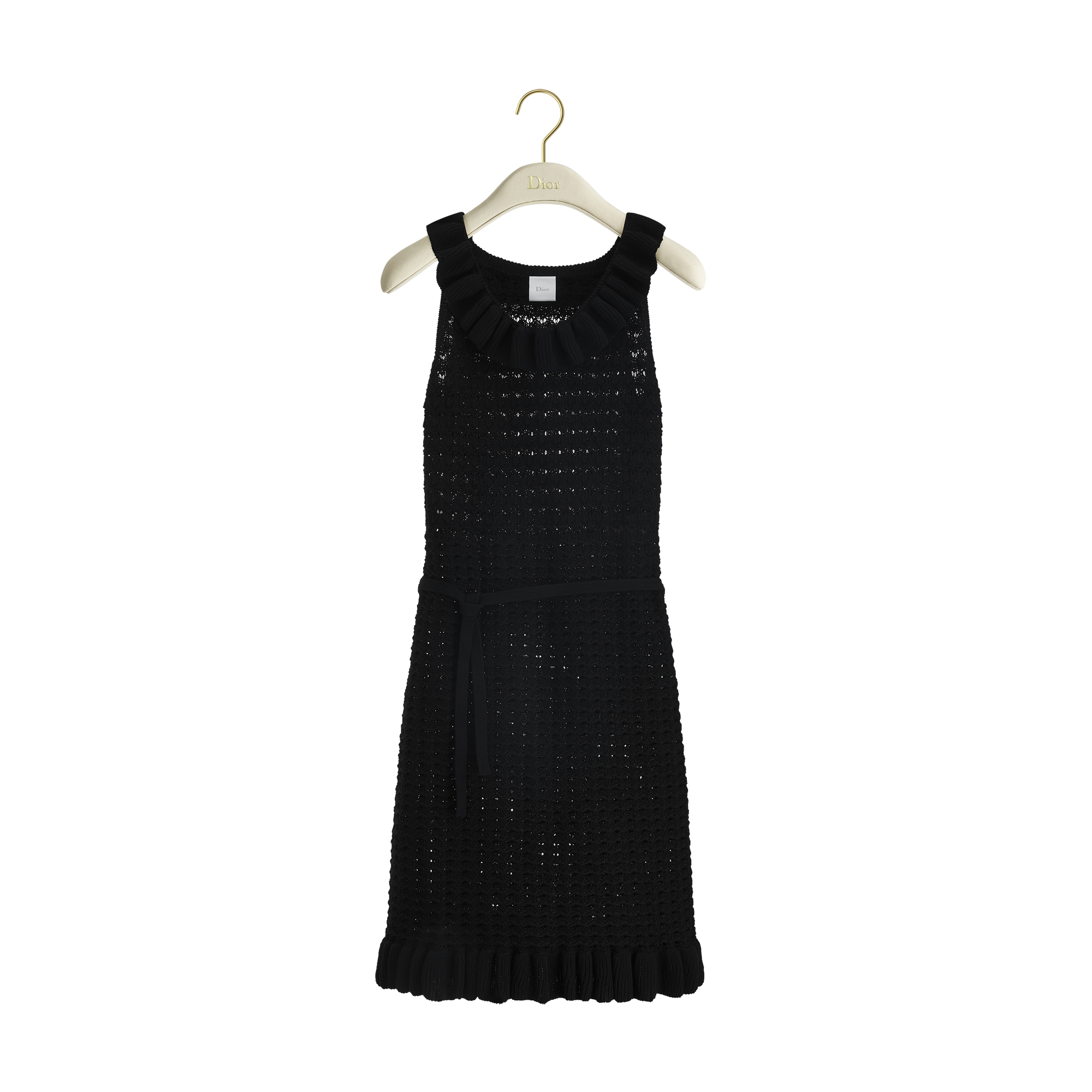 Dioriviera Short Belted Dress Black Cotton Crochet Knit | DIOR
