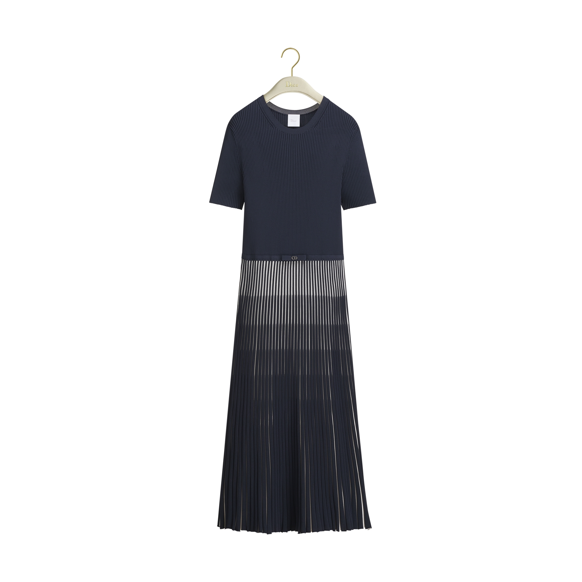 Dioriviera Mid-Length Fitted Dress Navy Blue and White D-Stripes