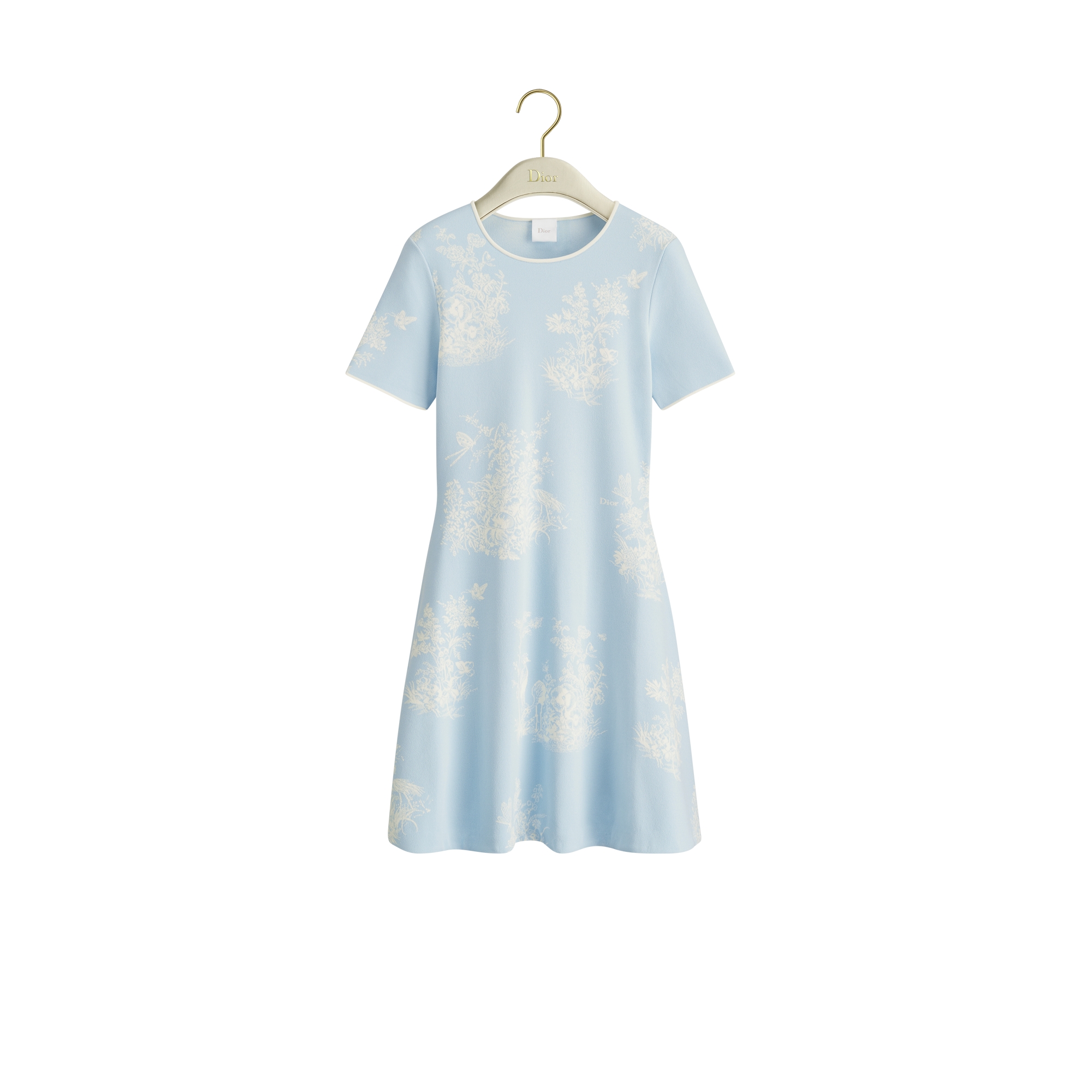 Dioriviera Short Flared Dress Blue and White Toile de Jouy Floral