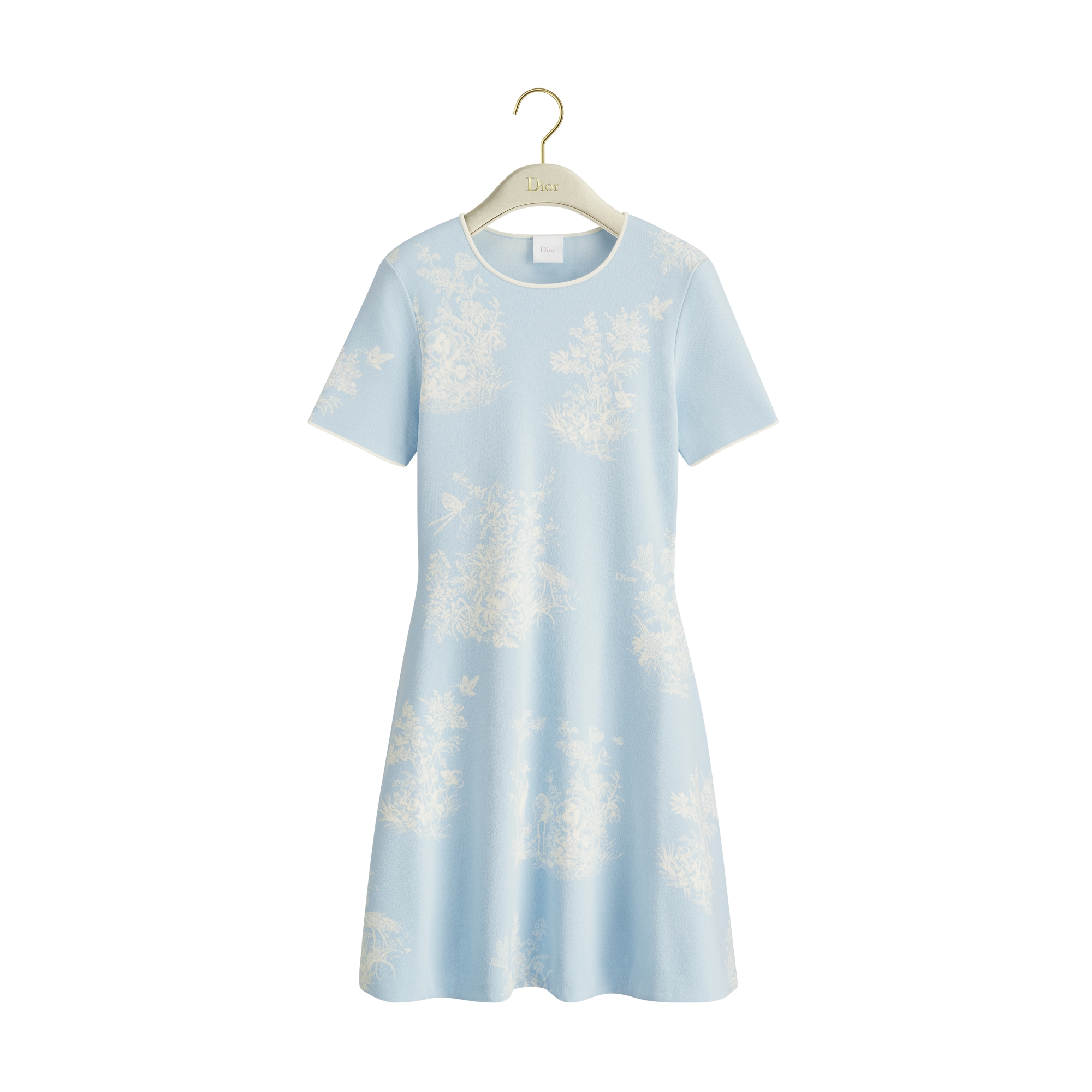  Blue and White Toile de Jouy Floral Garden Technical Knit