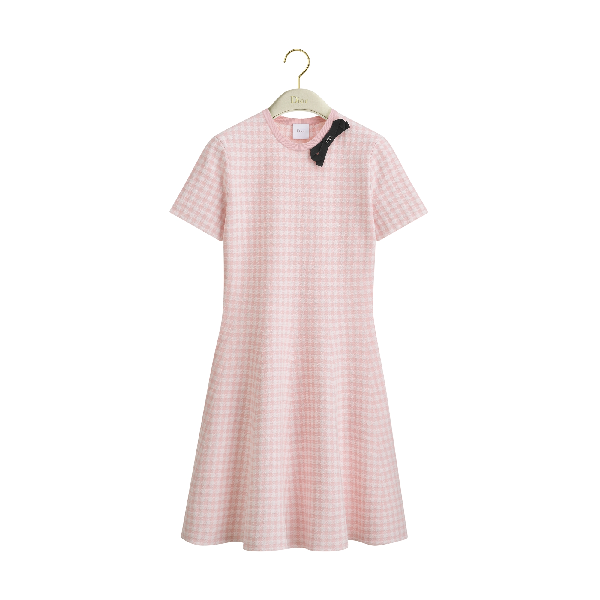 Dioriviera Short Flared Dress Pink and White Dior Vichy Cotton-Blend Knit E01