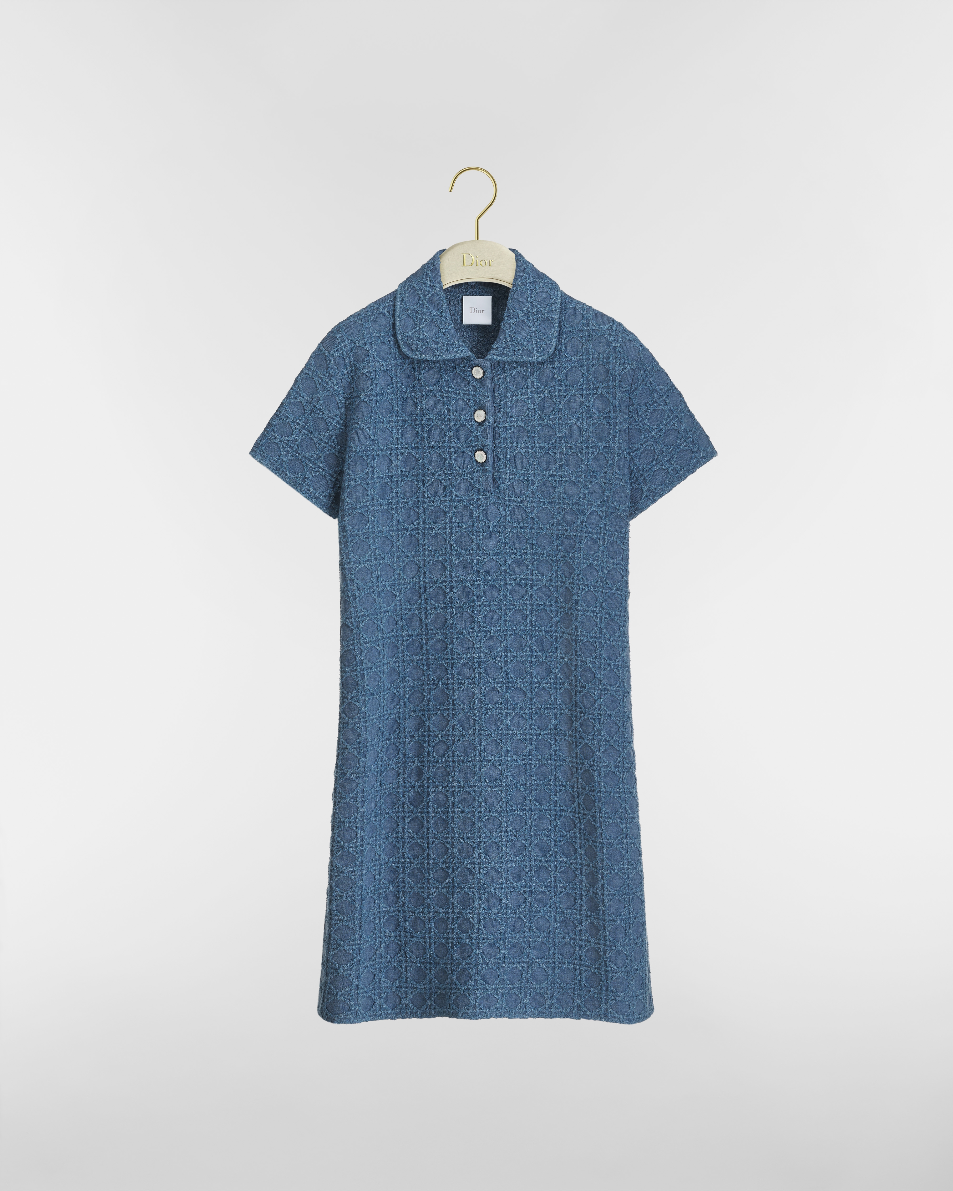 Vestido corto Macrocannage Punto buclé de mezcla de algodón azul claro E01