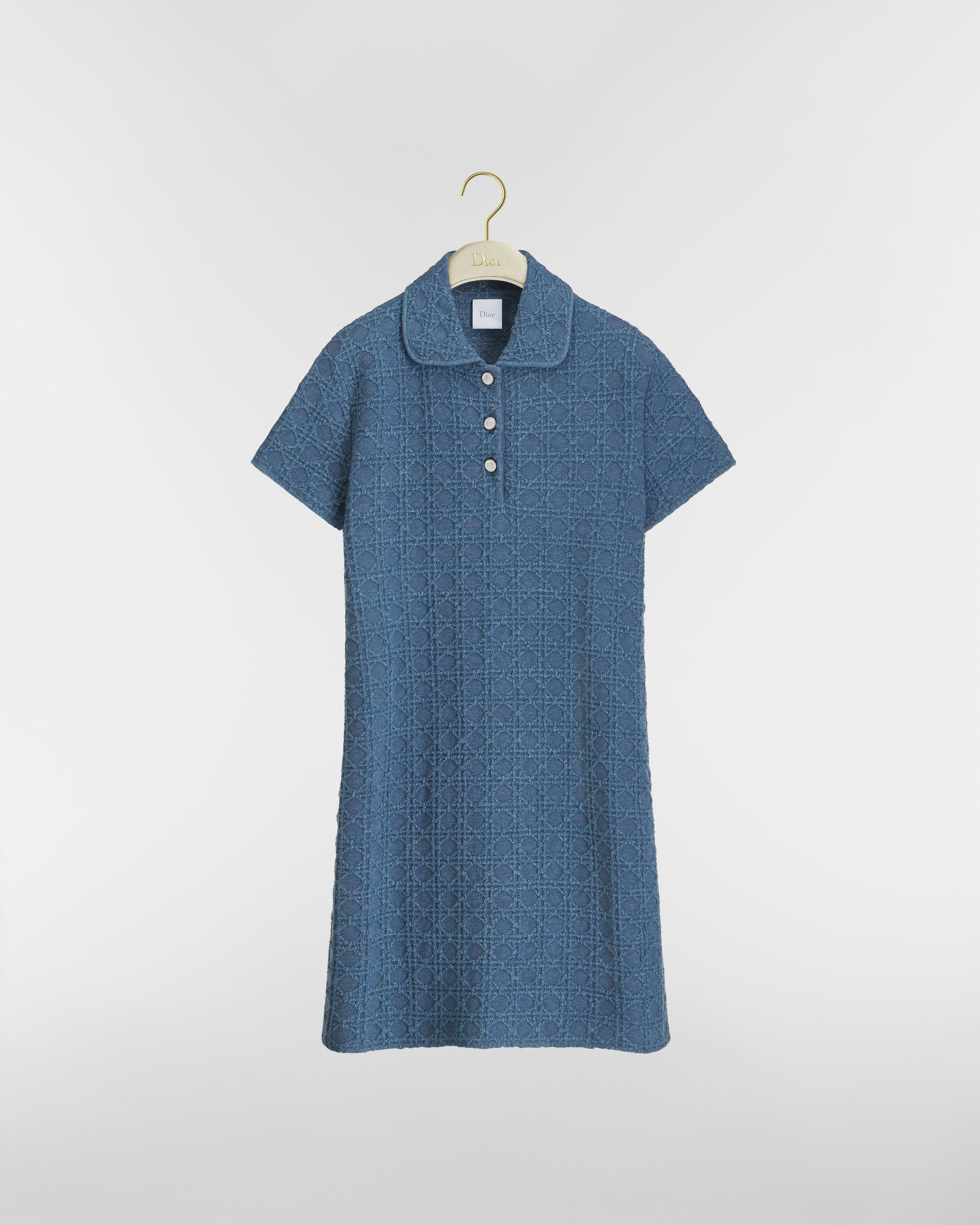 Short Macrocannage Dress Light Blue Cotton-Blend Bouclé Knit E01