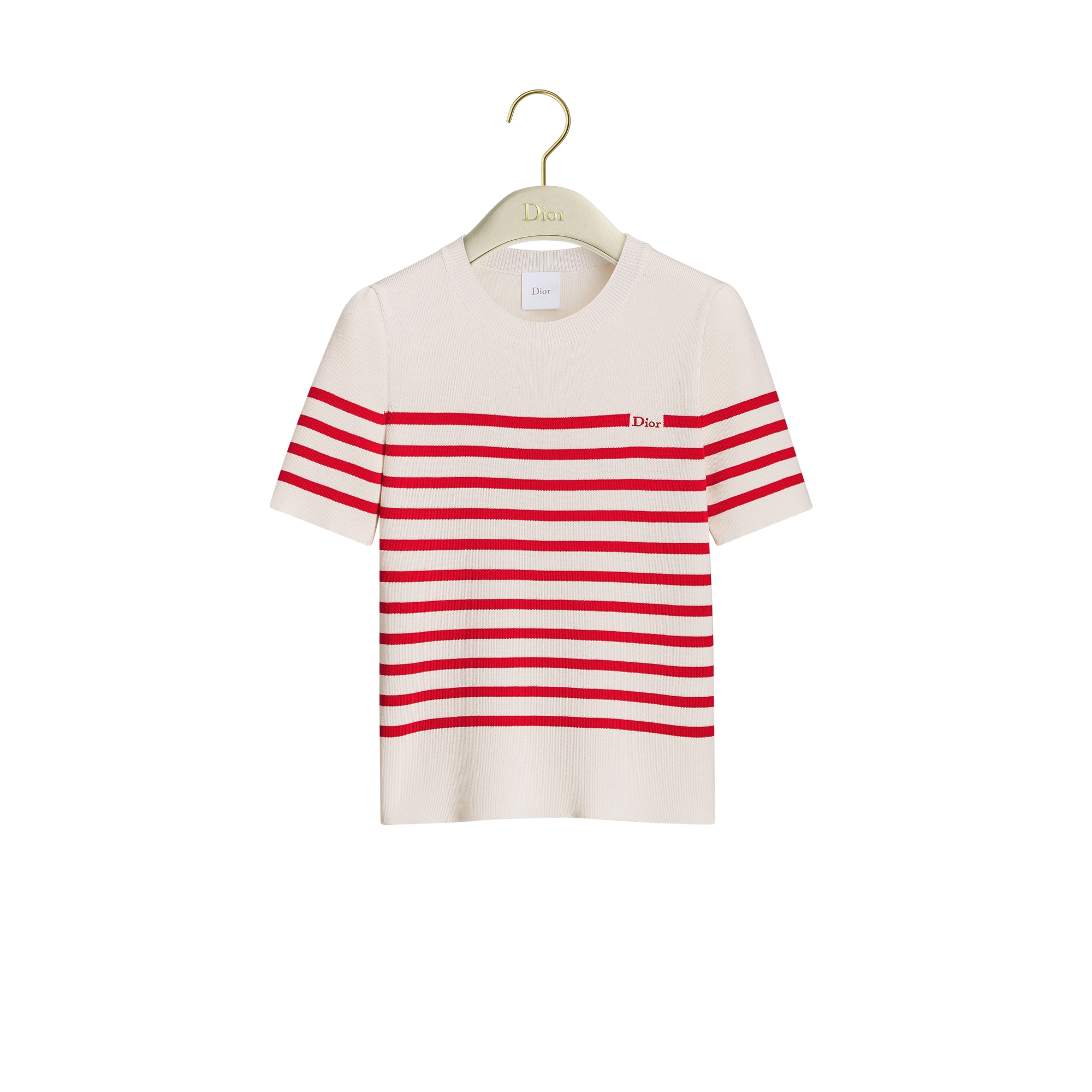 Dioriviera Dior Marinière Short-Sleeved Sweater Ecru and Red Silk and Cotton Knit E01
