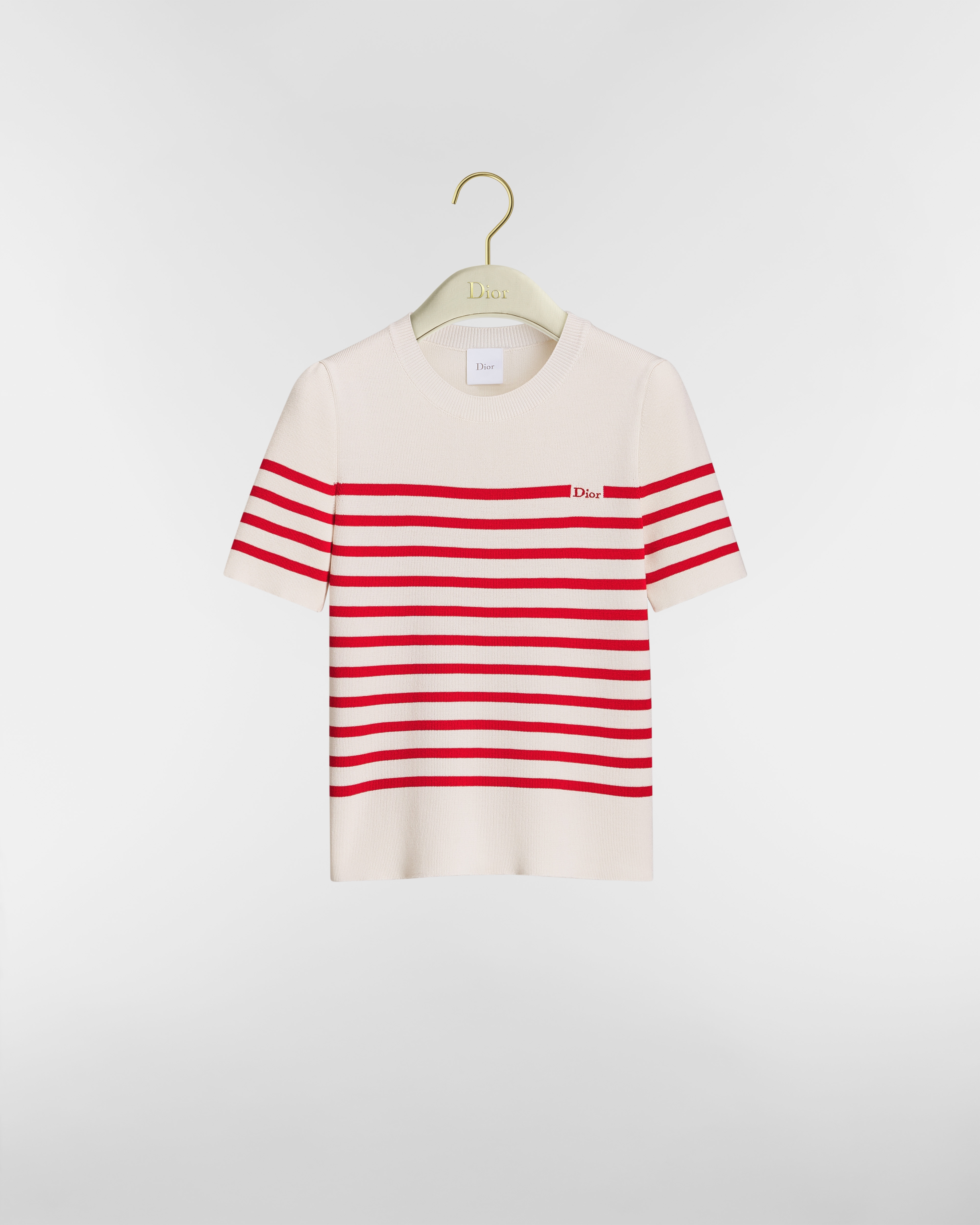 Maglione a maniche corte Dior Marinière Dioriviera Maglia di seta e cotone écru e rossa E01