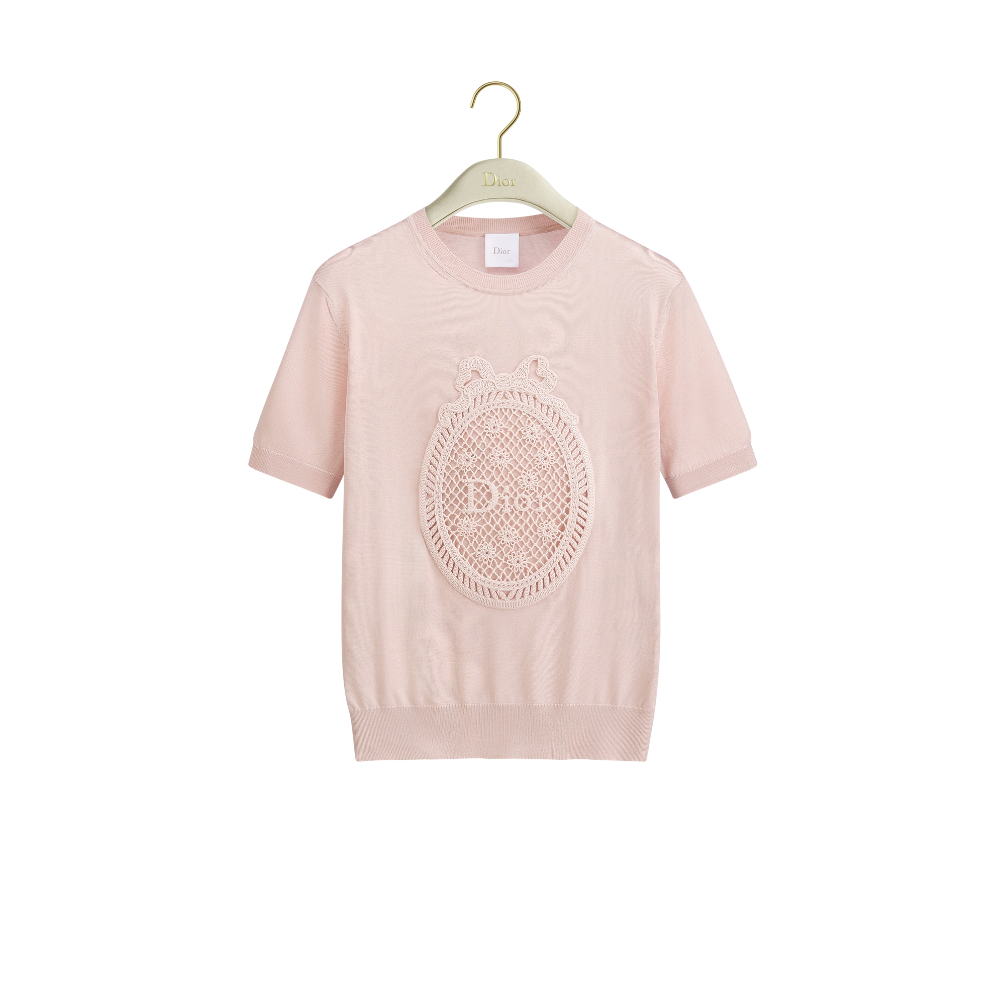 Dioriviera Dior Médaillon Short-Sleeved Sweater Pink Silk Knit E01