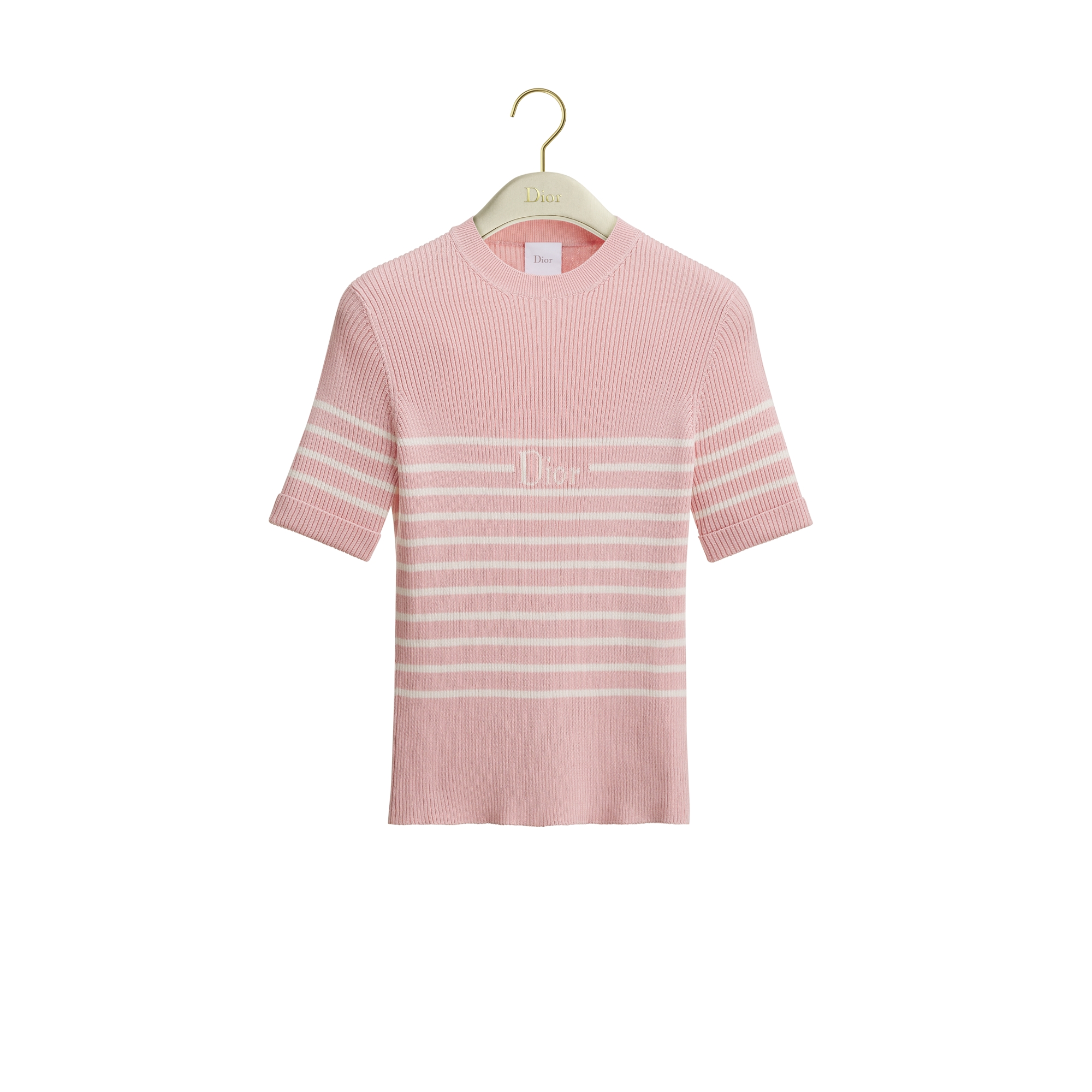  Punto de algodón acanalado D-Stripes blanco y rosa