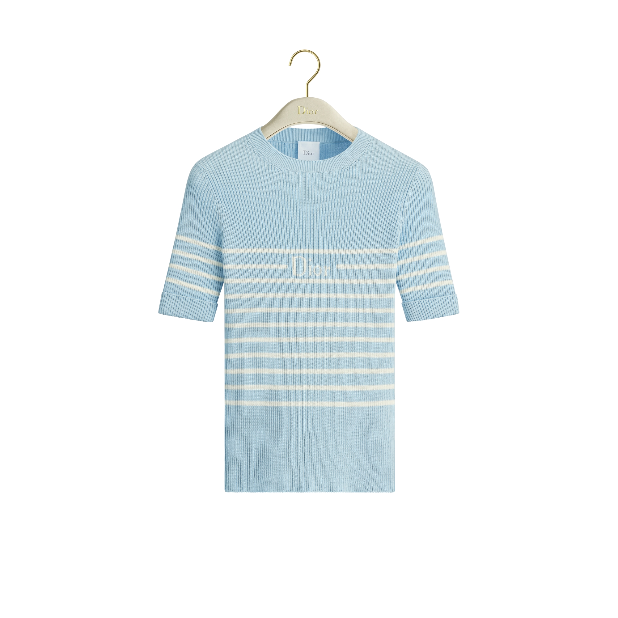  Maille côtelée de coton à motif D-Stripes bleu ciel et blanc