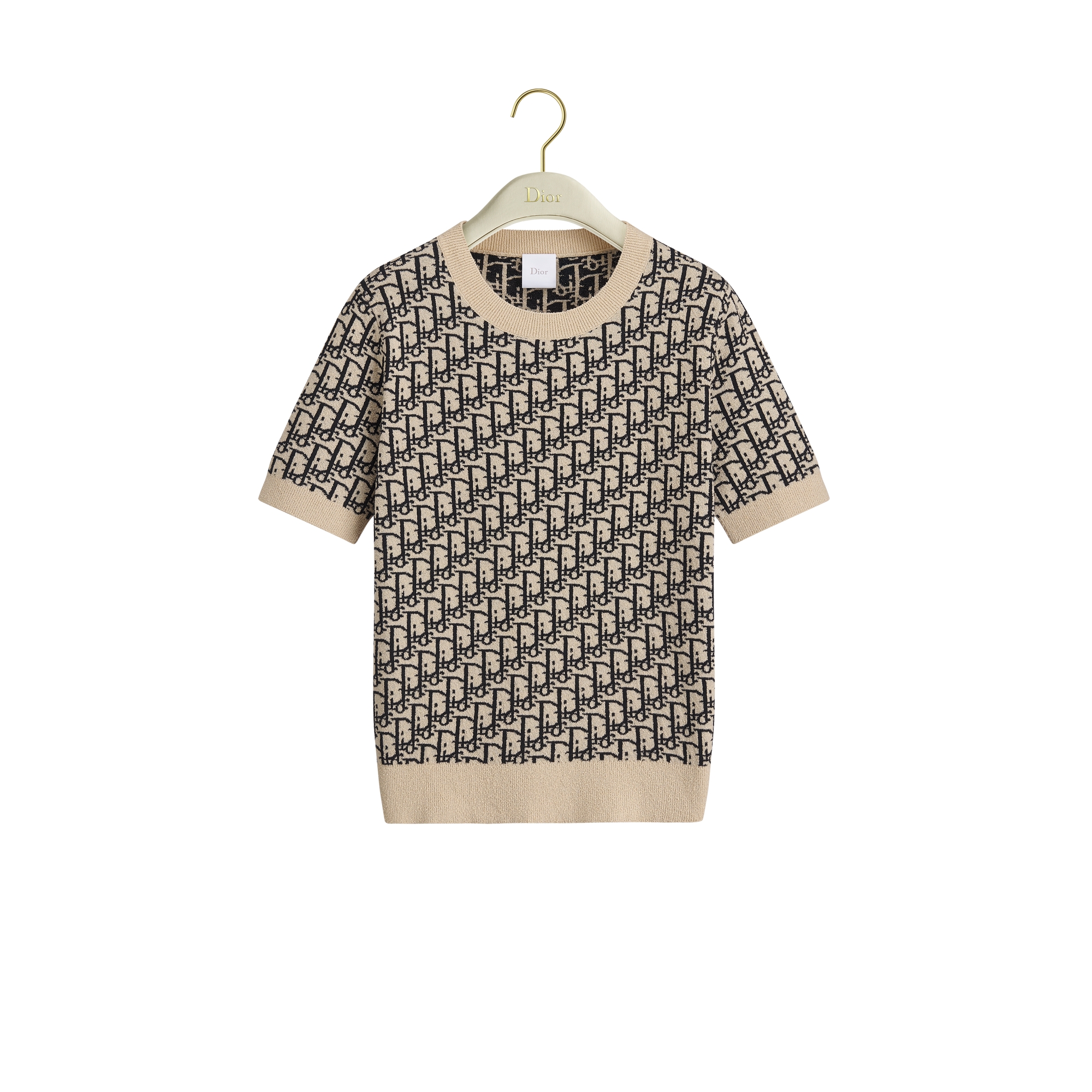 Dioriviera Short-Sleeved Sweater Beige Spongy Dior Oblique Cotton-Blend Jacquard E01