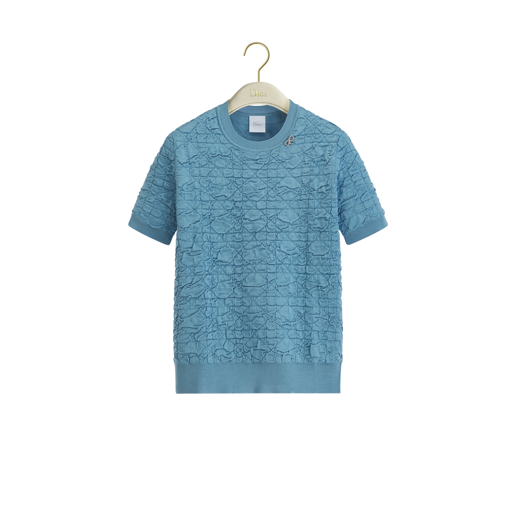 Macrocannage Short-Sleeved Sweater Blue Silk-Blend Knit | DIOR