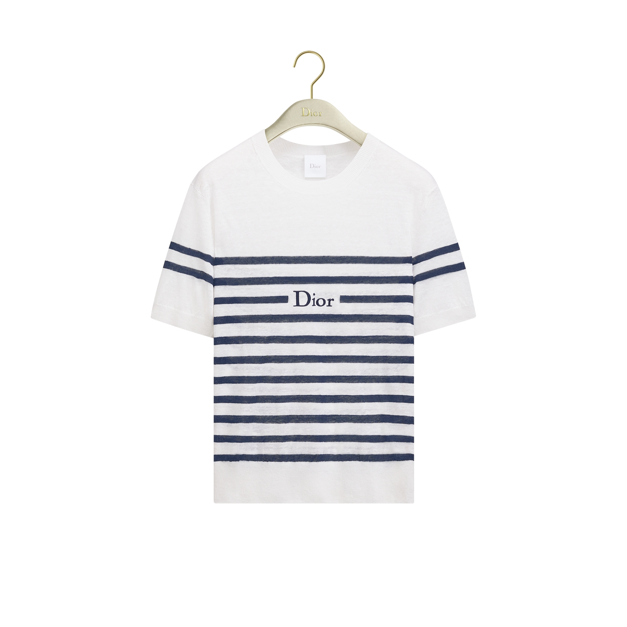 Dioriviera Short-Sleeved Sweater White and Navy Blue D-Stripes