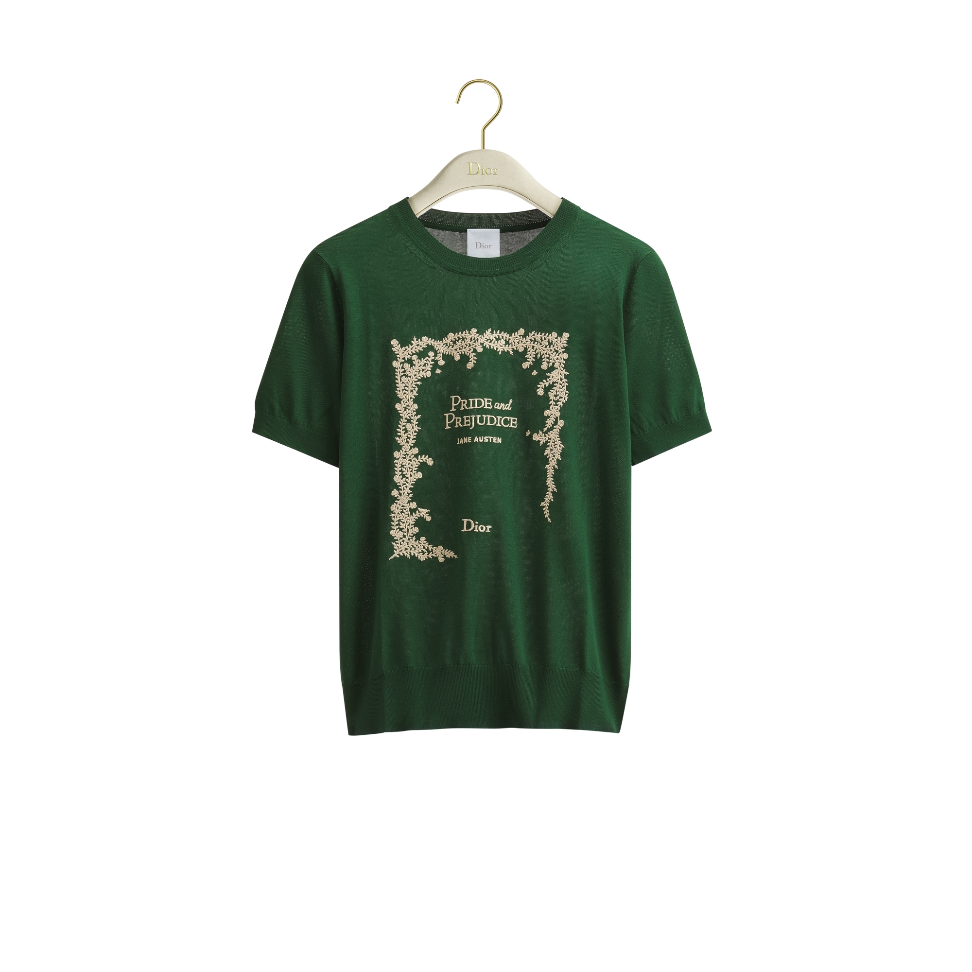 Book Cover Short-Sleeved Fitted Sweater Green and Beige Silk Knit E01