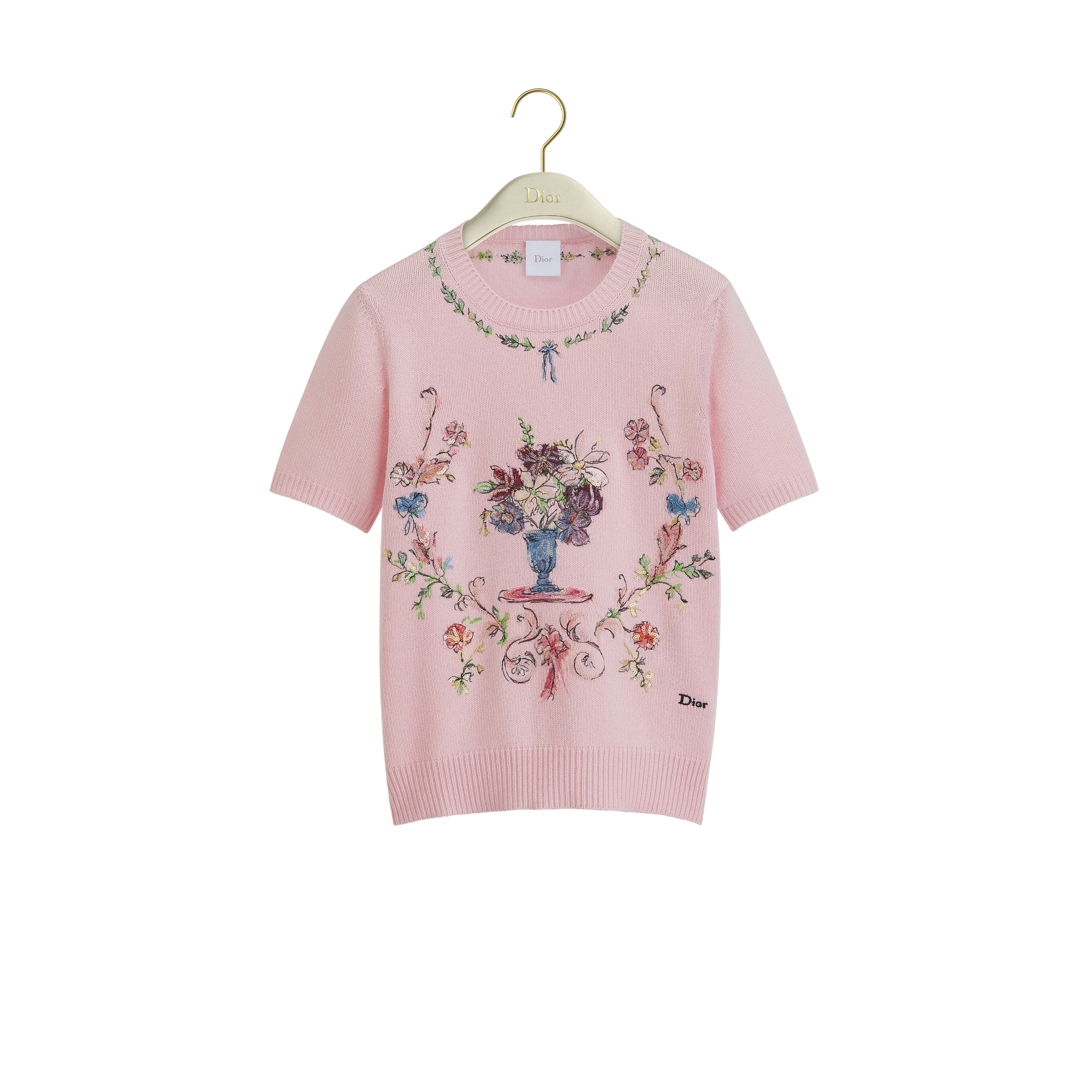 Dioriviera Embroidered Short-Sleeved Sweater Pink Cashmere Knit