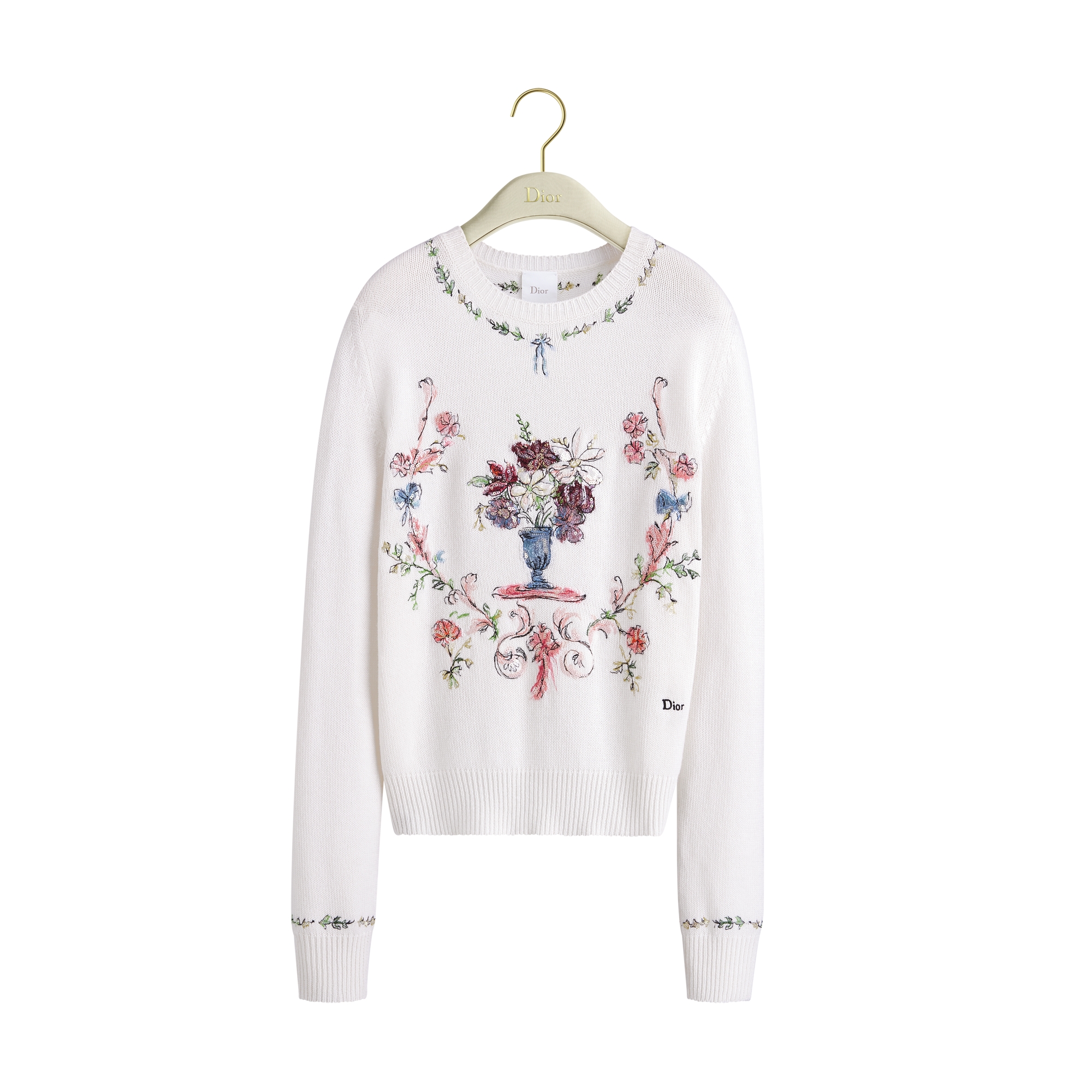 Dioriviera Embroidered Sweater Ecru Cashmere Knit with Multicolor
