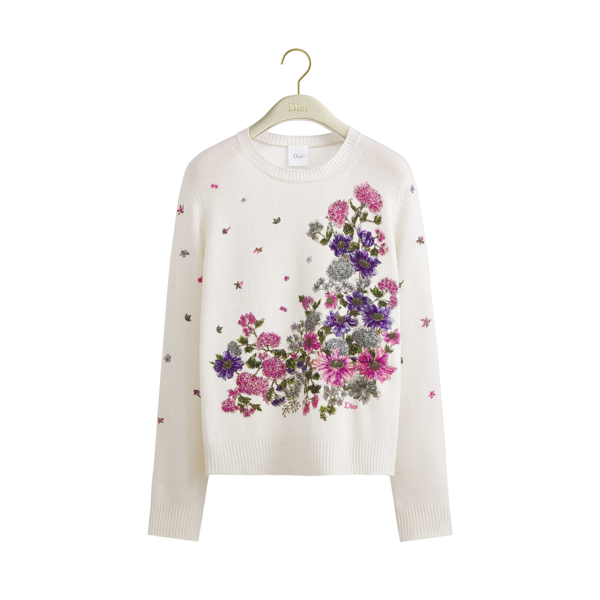 Embroidered Sweater Ecru Cashmere Knit with Multicolor Dior