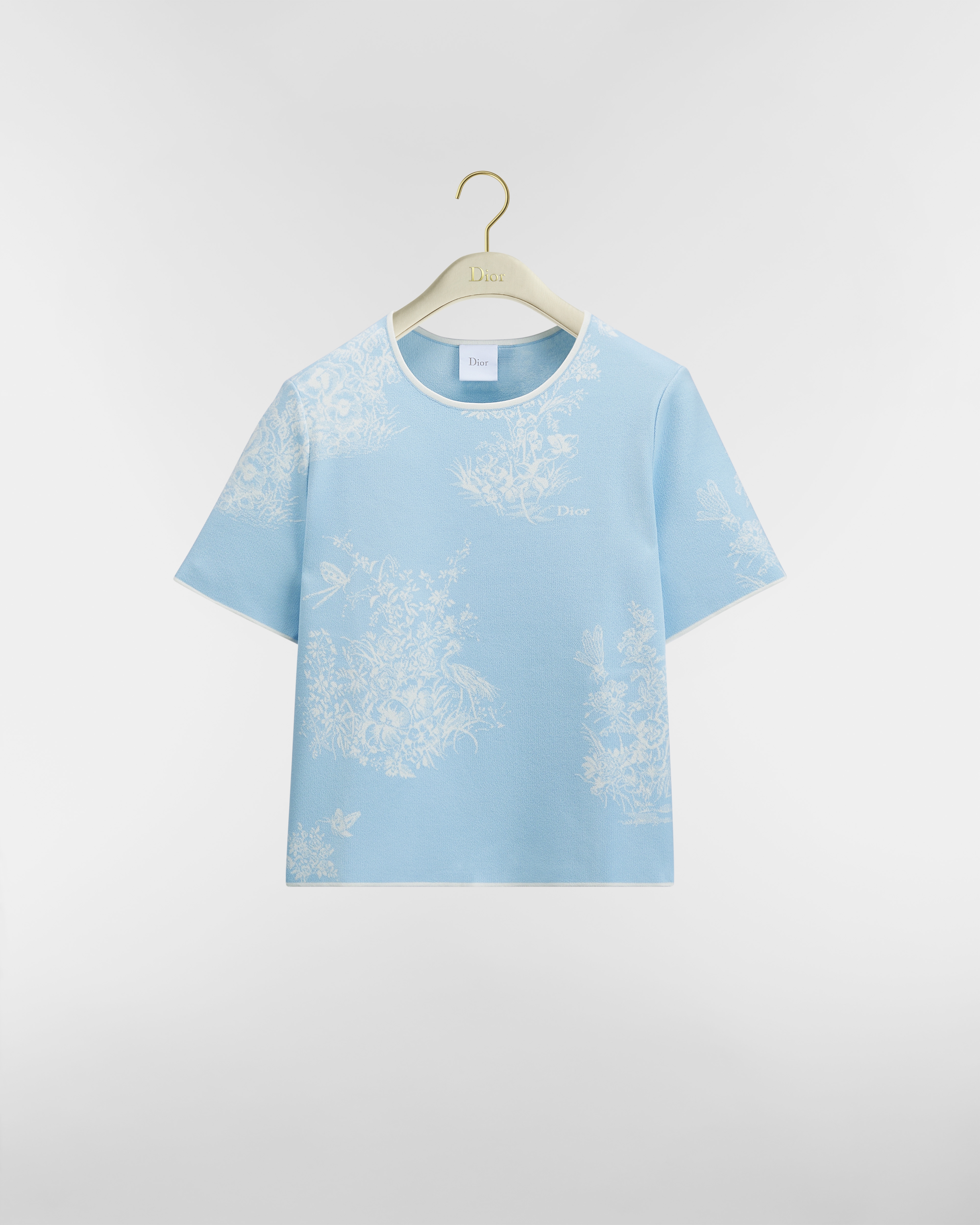 Dioriviera 短袖毛衣 藍色和白色 Toile de Jouy Floral Garden 科技針織 E01