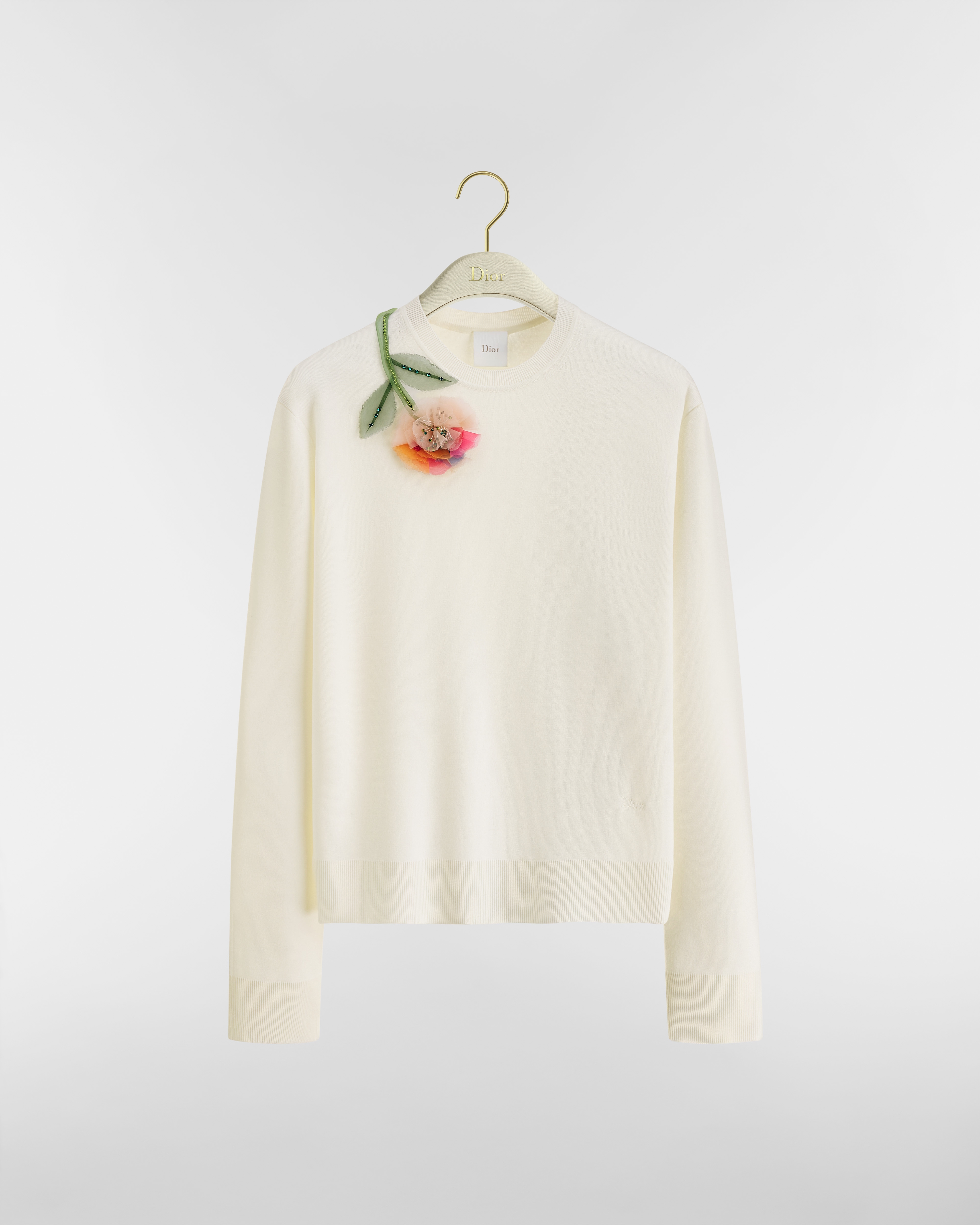 Pullover mit Stickerei Strick aus Schurwollmischung in Ecru E01