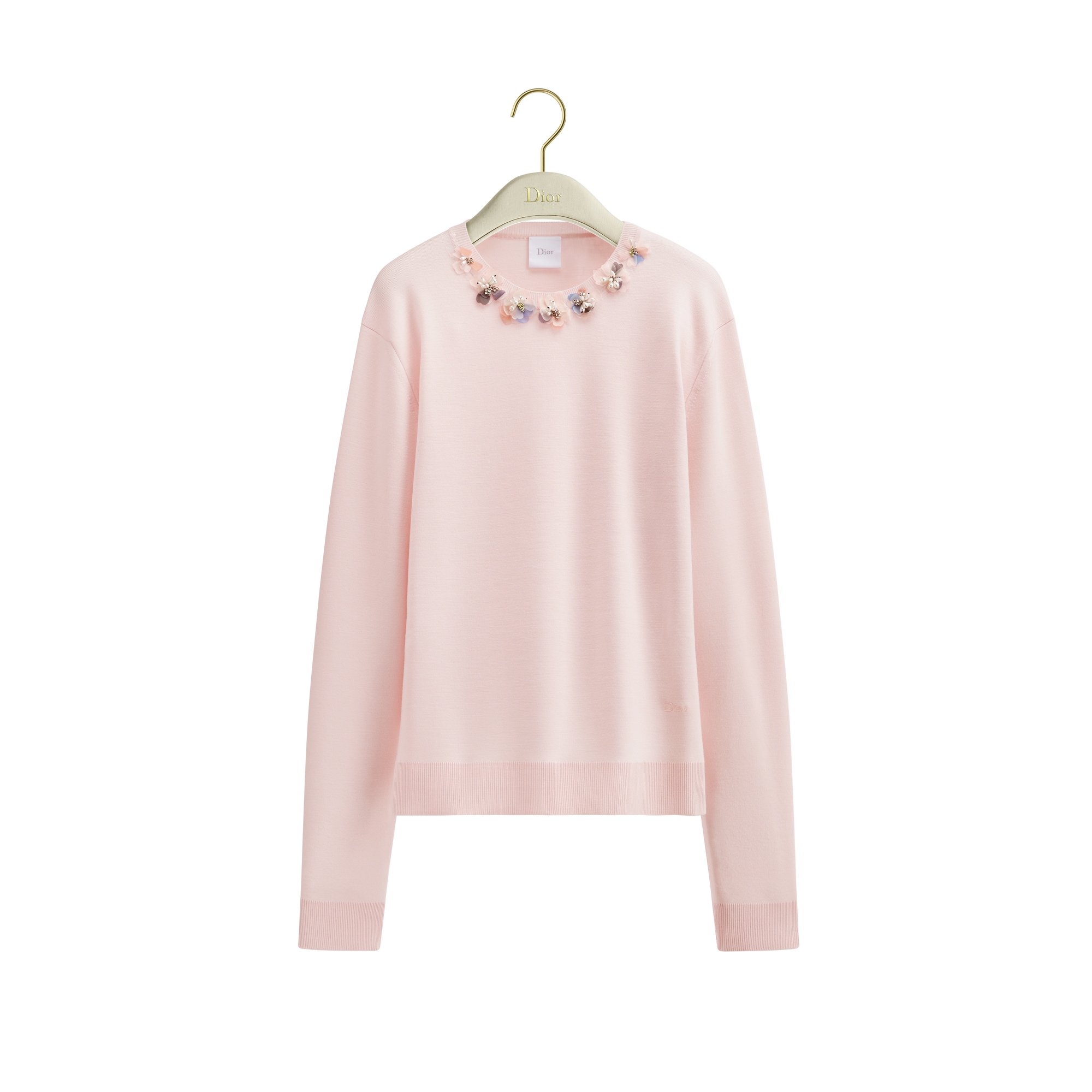Embroidered Sweater Pale Pink Virgin Wool-Blend Knit E01