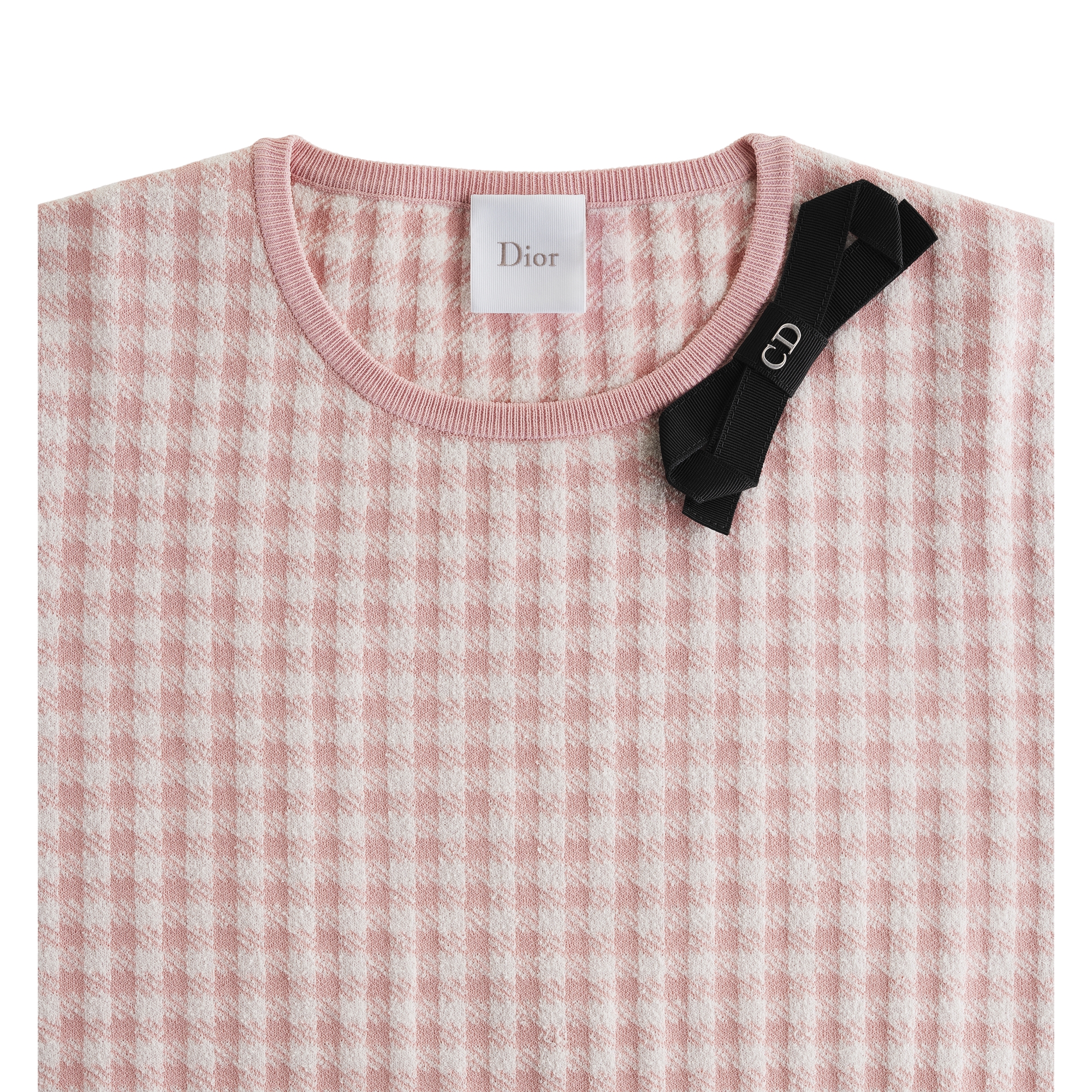 Dioriviera Short-Sleeved Top Pink and White Dior Vichy Cotton-Blend Knit E10