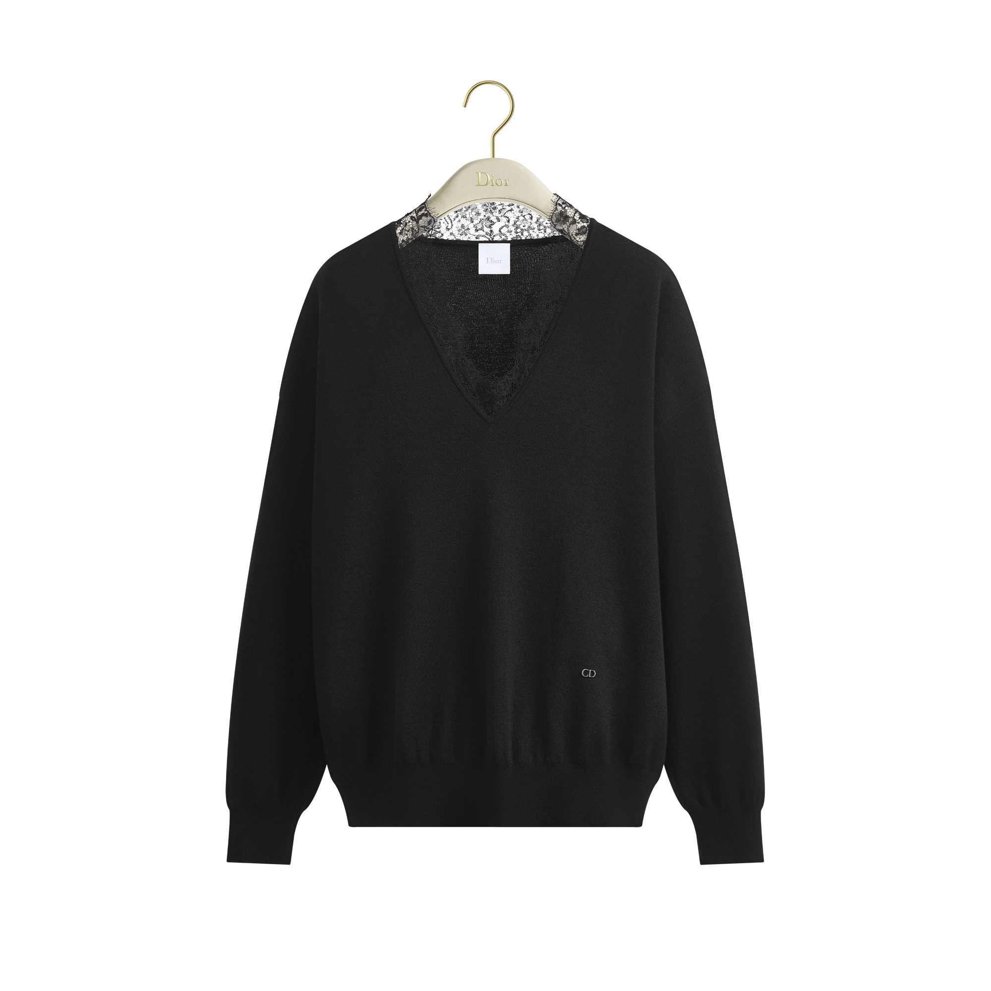  Maglia di misto lana vergine e pizzo neri