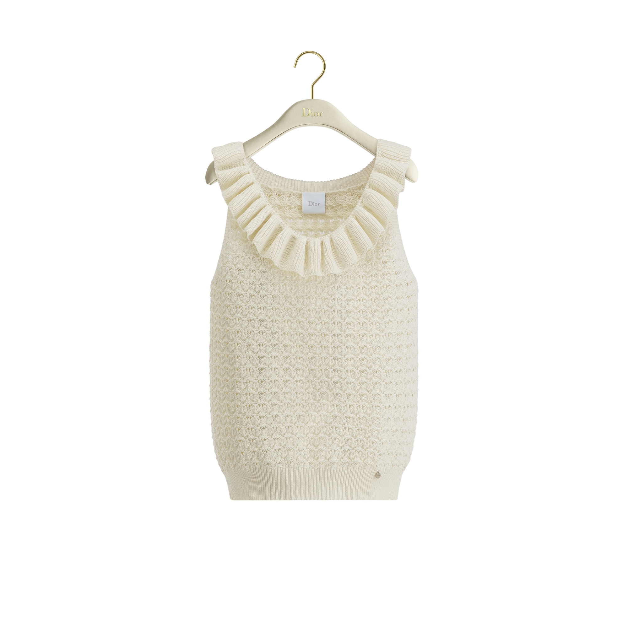 Dioriviera Fitted Sweater Vest Ecru Cotton Crochet E01