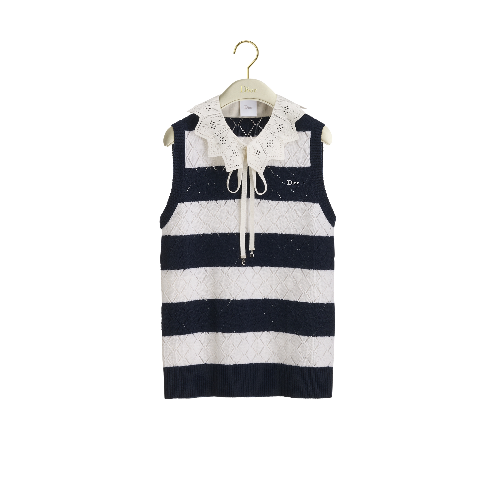 Dior Marinière Sweater Vest White and Navy Blue Openwork Cashmere